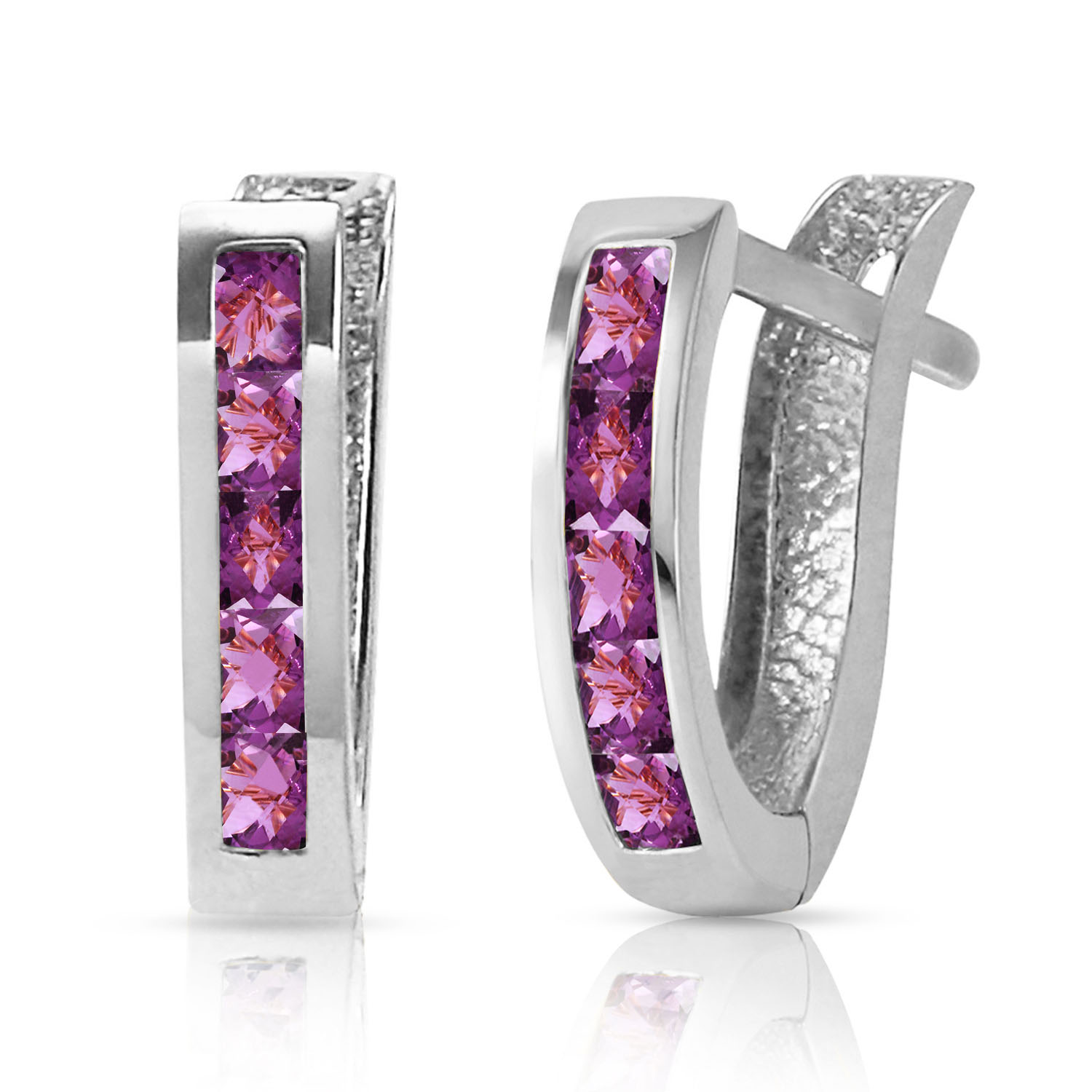 0.85 CTW 14K Solid White Gold Oval Huggie Earrings Purple Amethyst