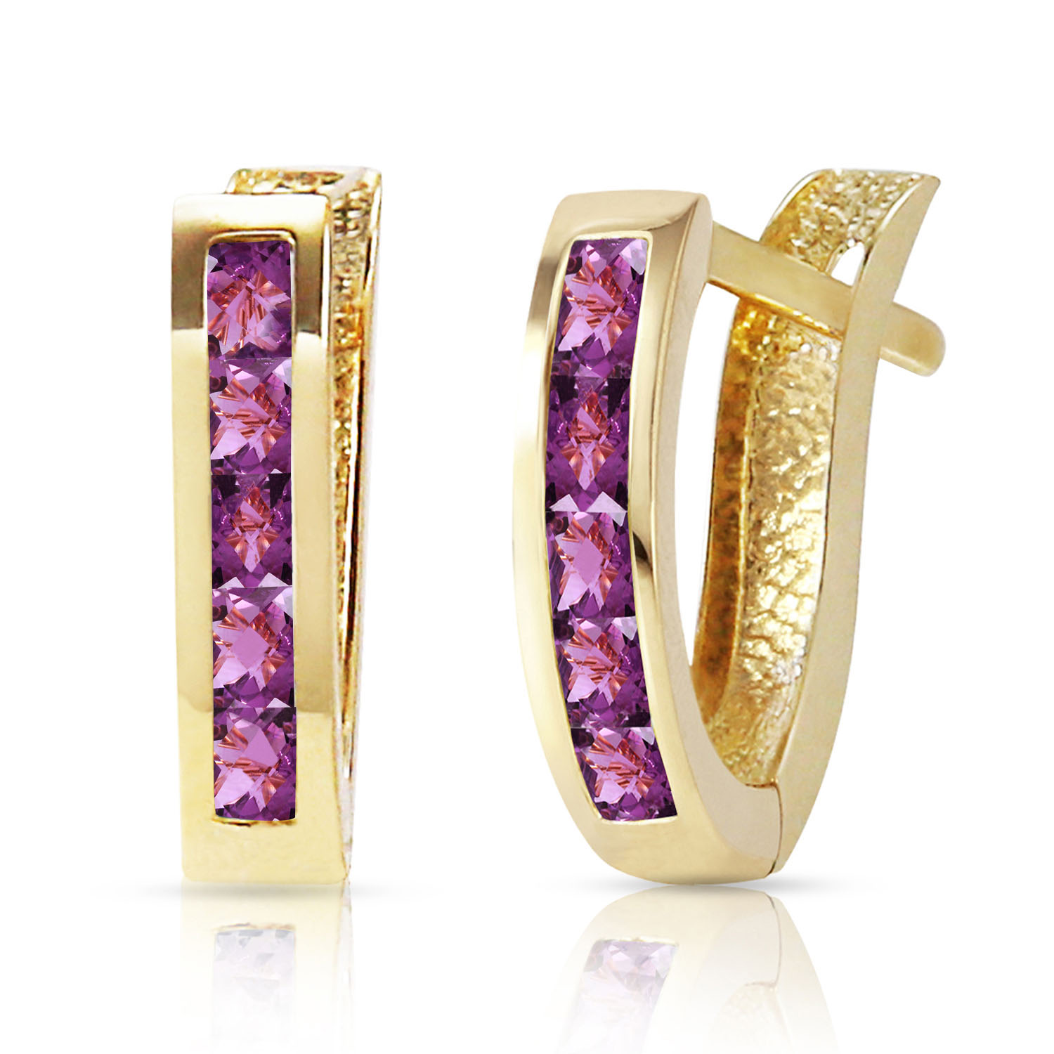 0.85 CTW 14K Solid Gold Oval Huggie Earrings Purple Amethyst