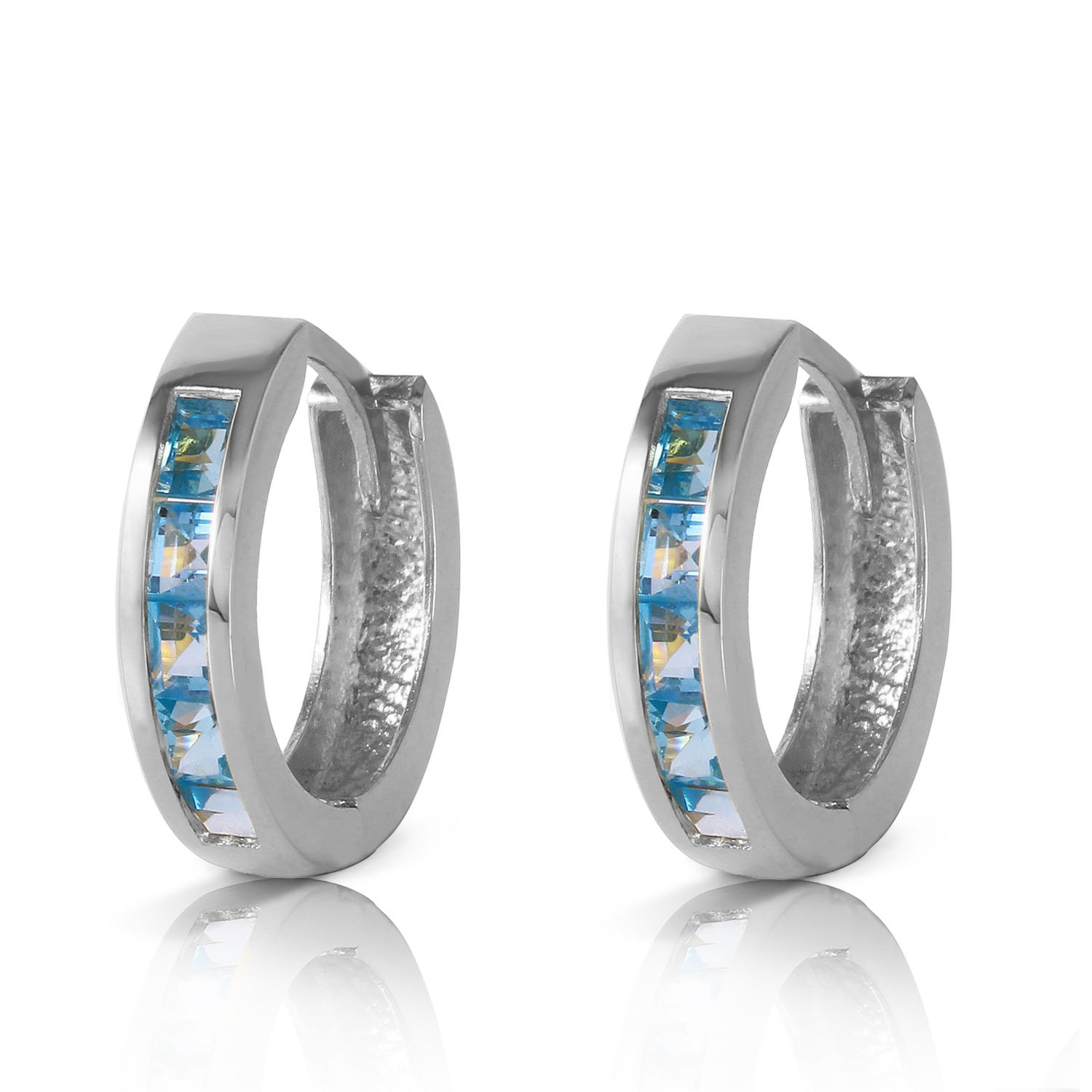 1.2 CTW 14K Solid White Gold Hoop Huggie Earrings Blue Topaz
