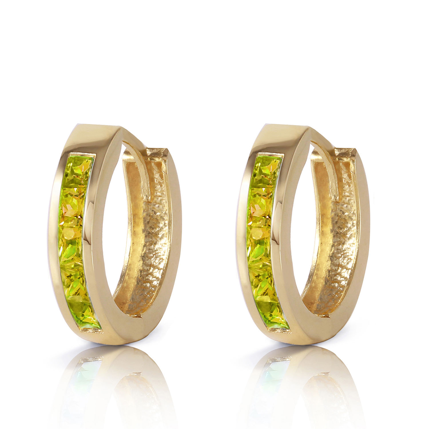 1 CTW 14K Solid Gold Hoop Huggie Earrings Peridot