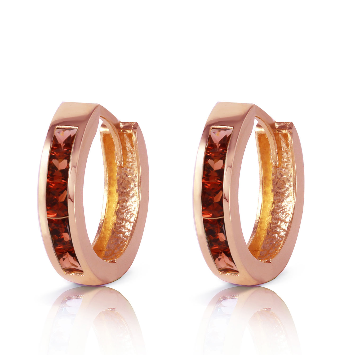1.3 CTW 14K Solid Rose Gold Hoop Huggie Earrings Garnet