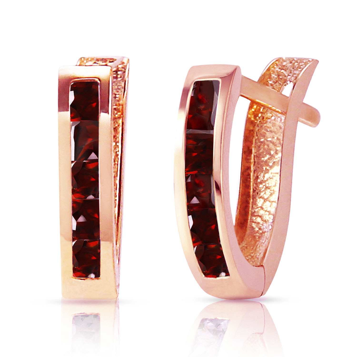 1.3 CTW 14K Solid Rose Gold Oval Huggie Earrings Garnet