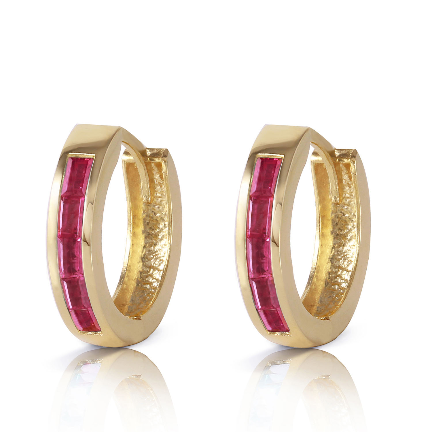 1.3 CTW 14K Solid Gold Hoop Earrings Natural Ruby