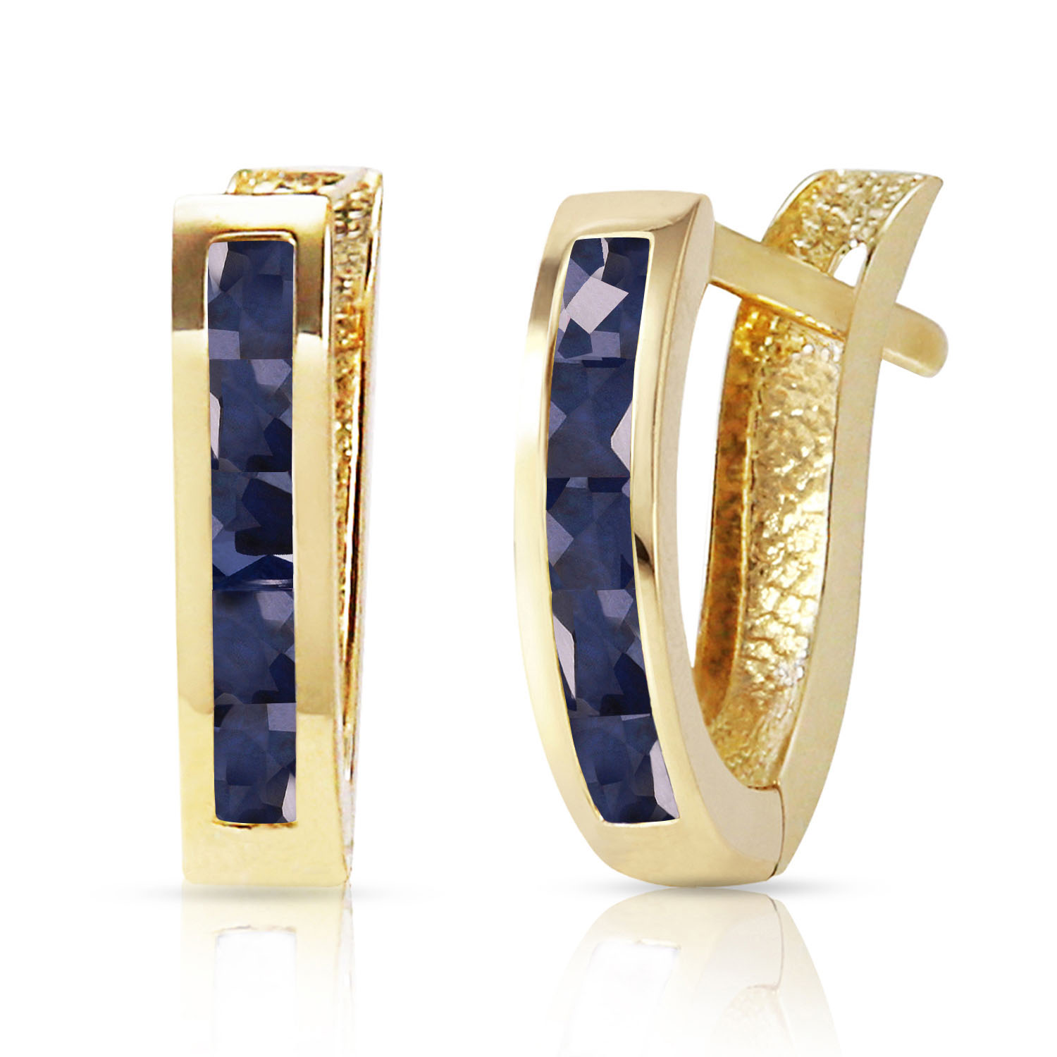 1.3 CTW 14K Solid Gold Oval Huggie Earrings Sapphire