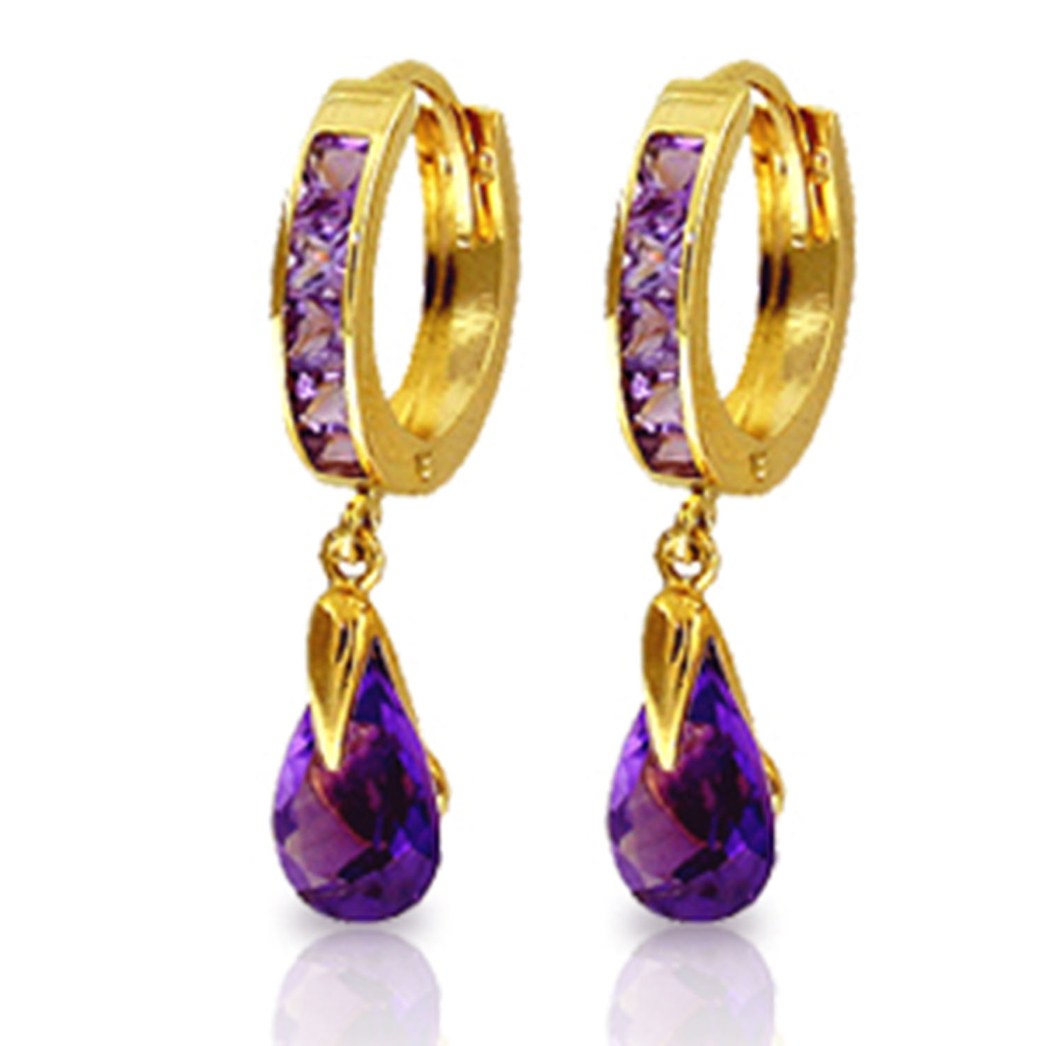 3.3 CTW 14K Solid Gold Huggie Earrings Dangling Amethyst