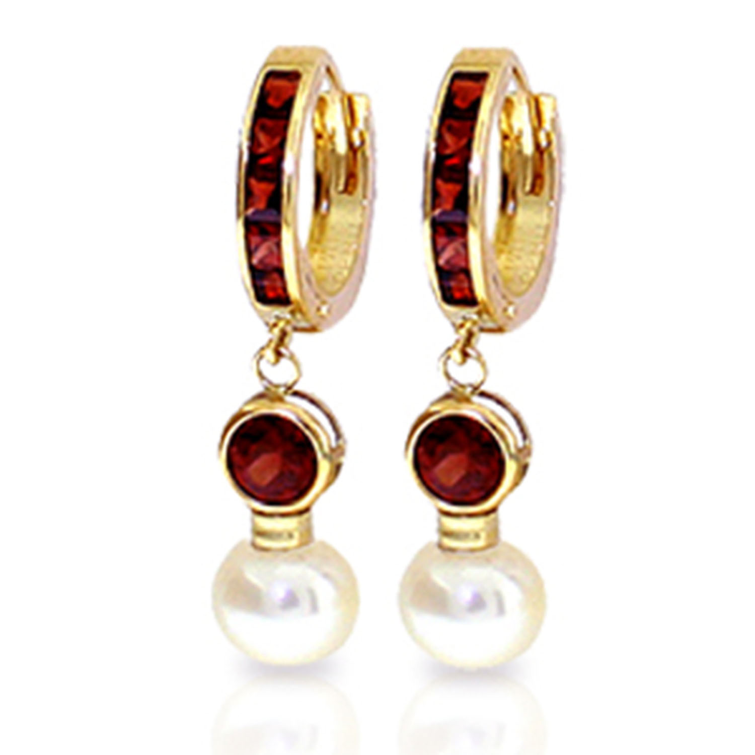 4.3 CTW 14K Solid Gold Huggie Earrings Cultured Pearl Garnet
