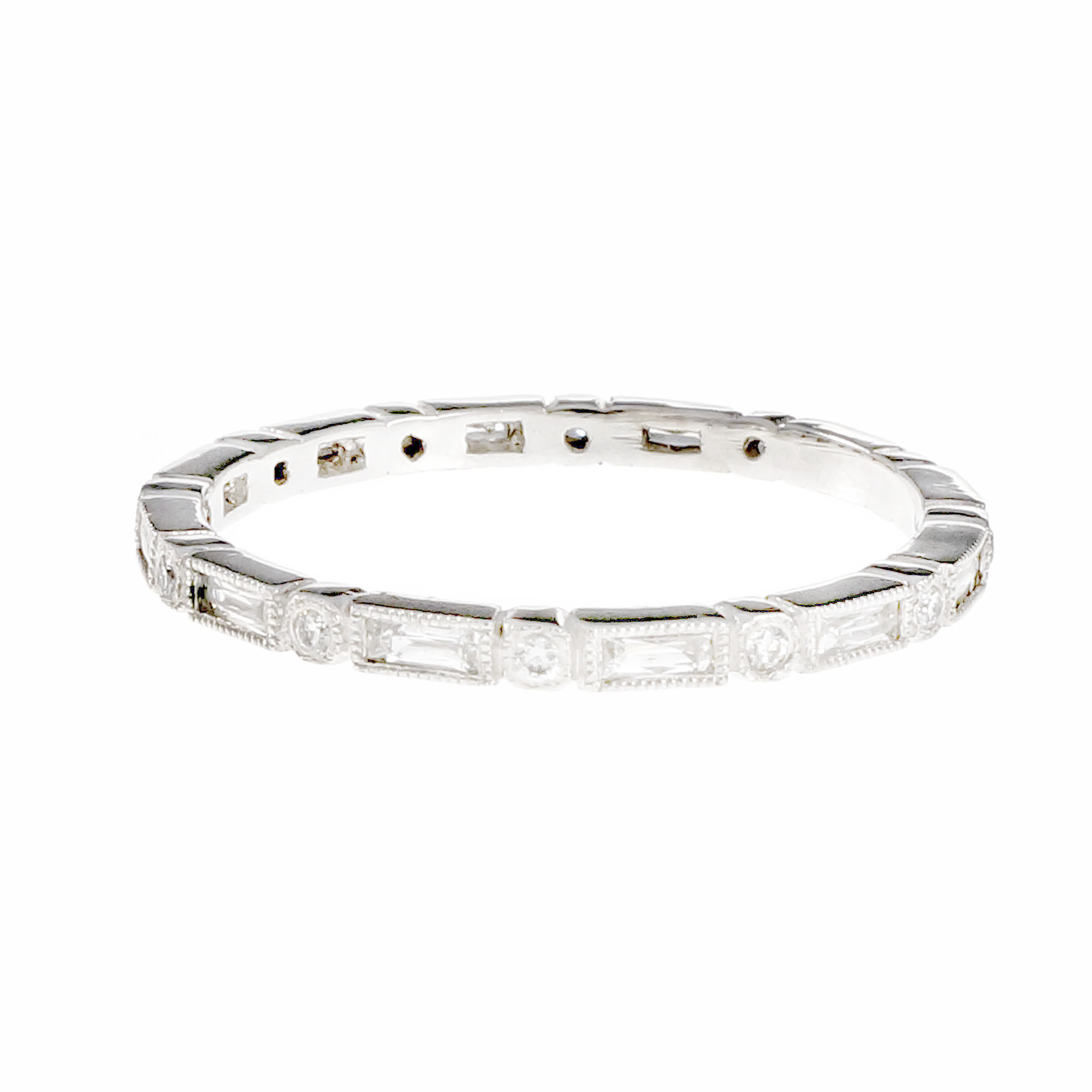 Platinum French Cut Baguette Round Diamond Eternity Band Ring Size 6