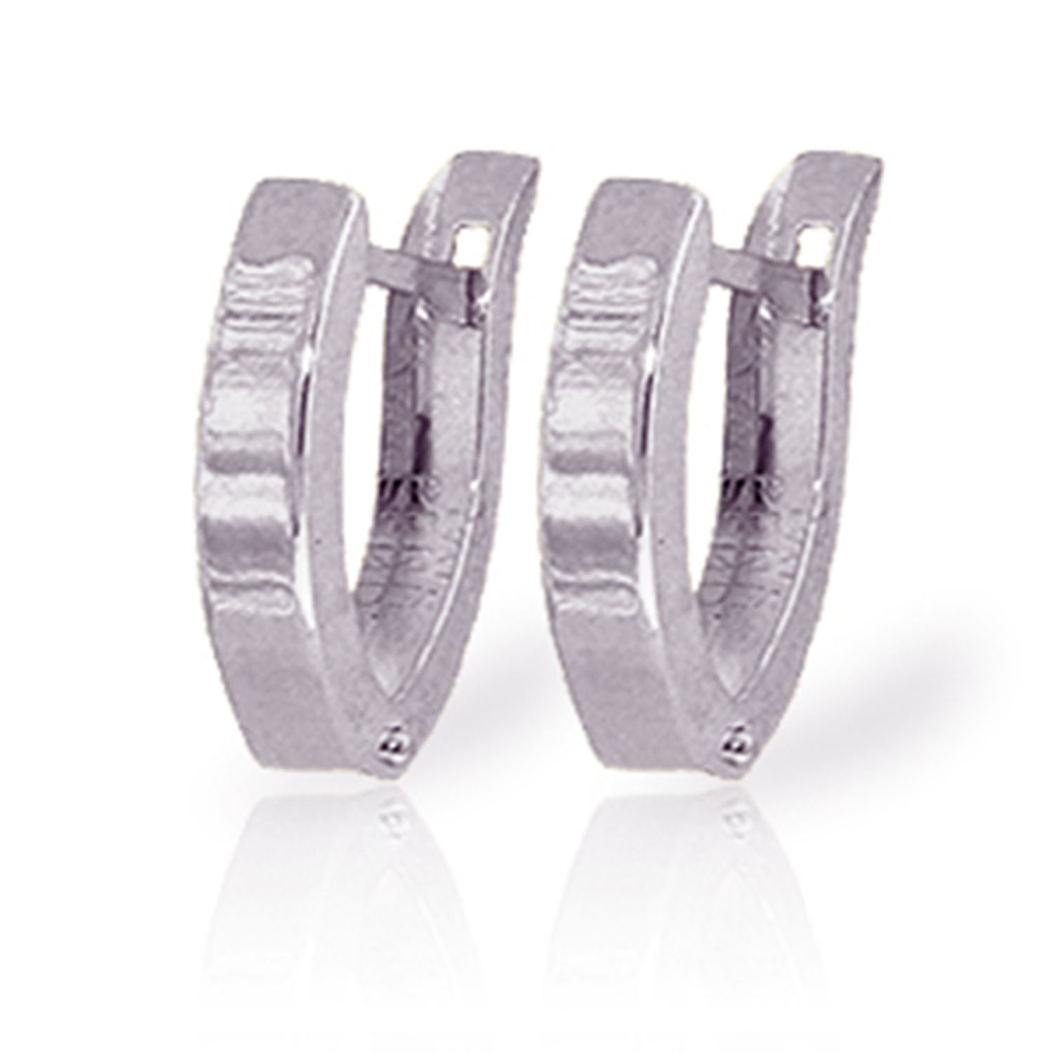 14K Solid White Gold Oval Hoop Huggie Earrings