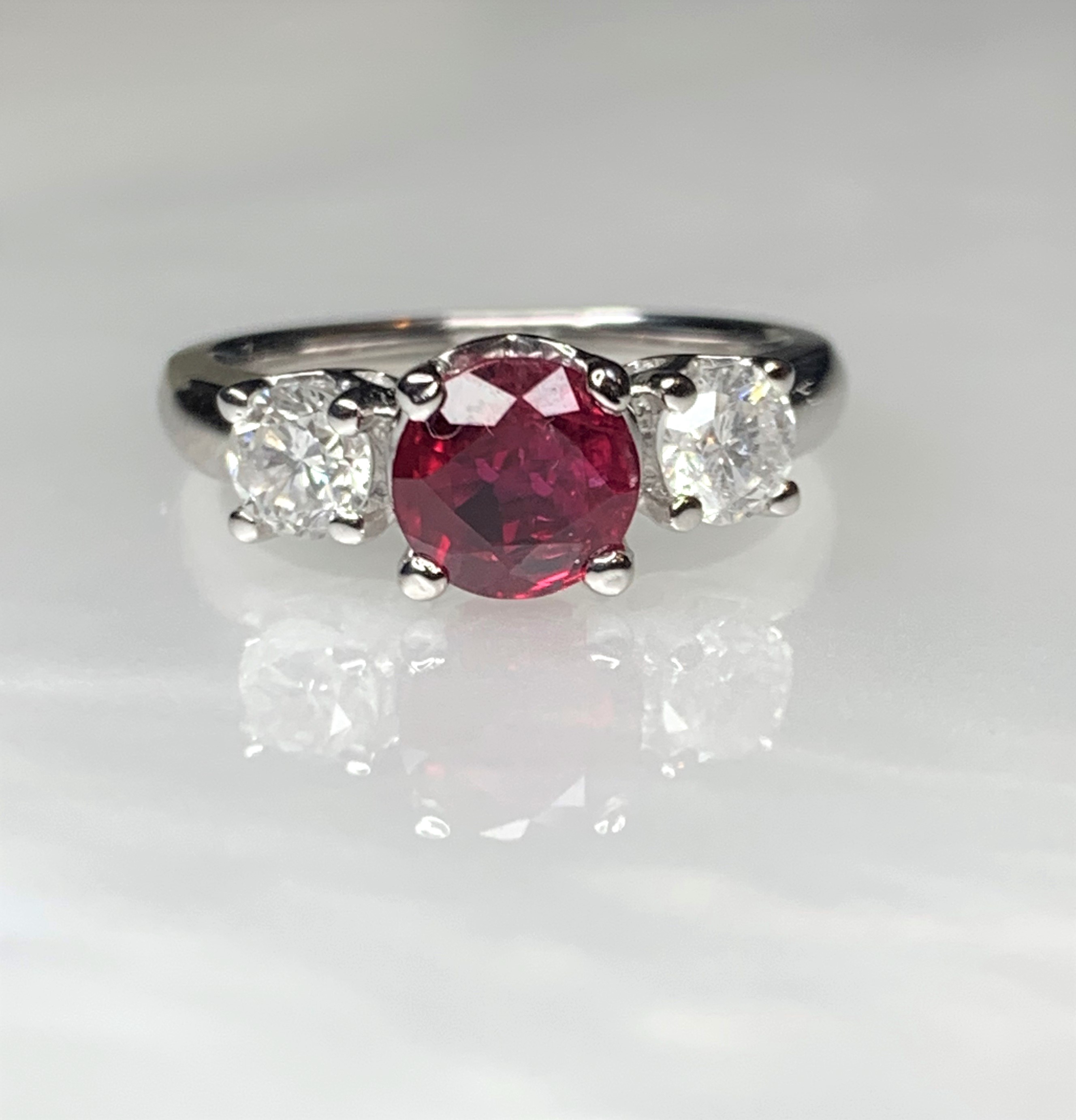 14K White Gold Round Shaped Ruby Diamond Engagement Ring