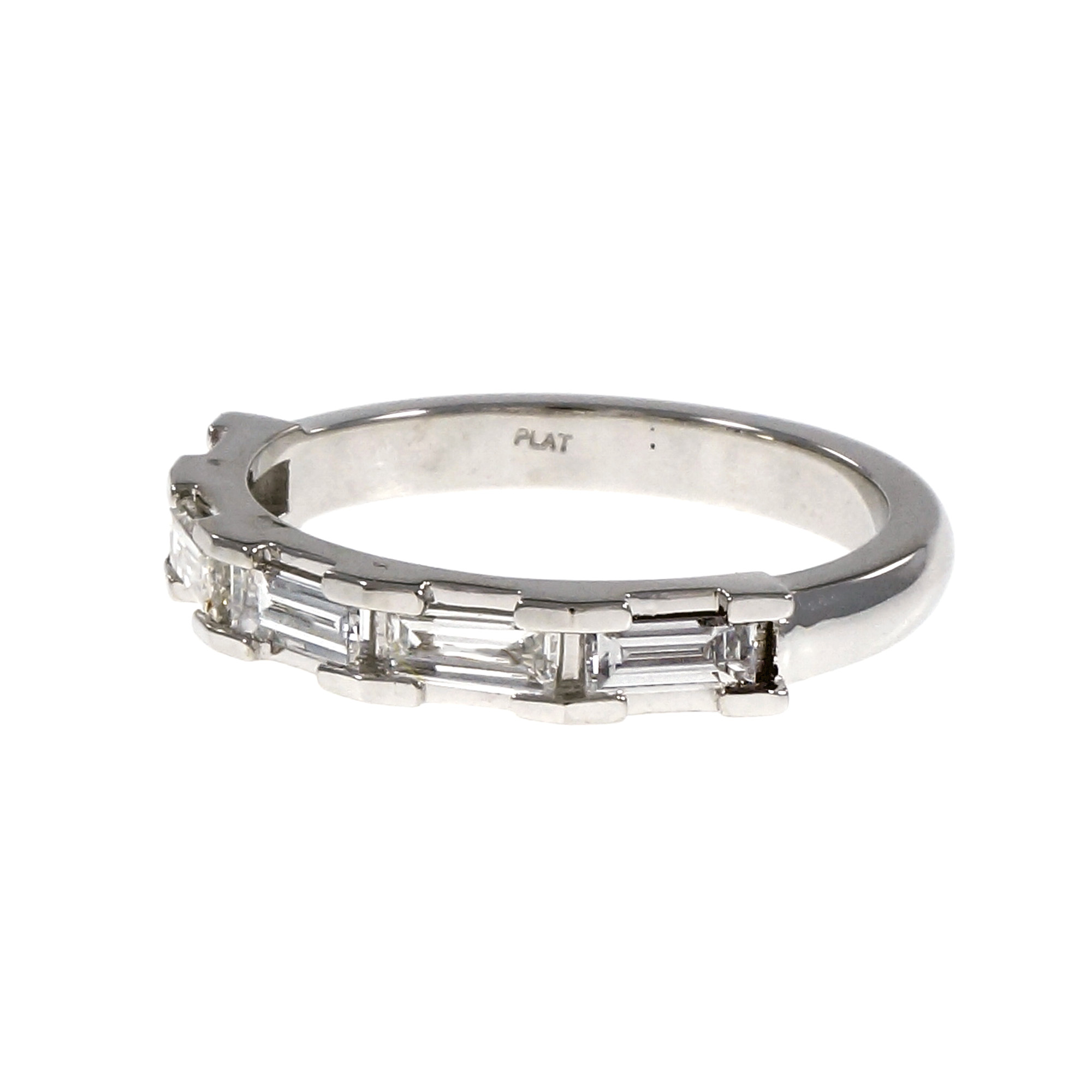 Platinum Step Cut Baguette Diamond Wedding Band Ring Size 6.5