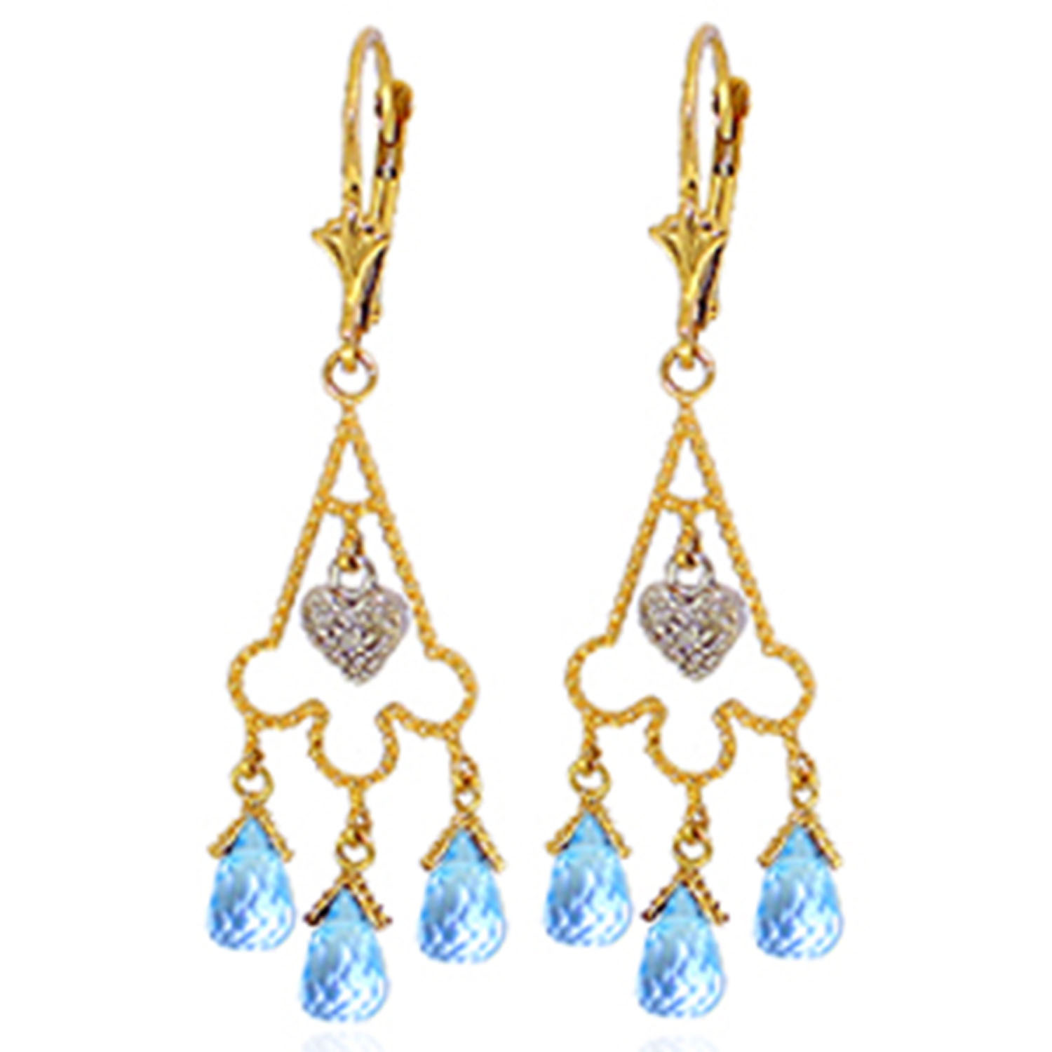 4.83 CTW 14K Solid Gold Chandelier Diamond Earrings Blue Topaz