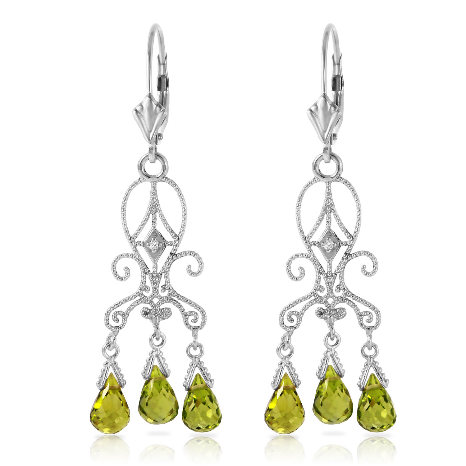 4.51 CTW 14K Solid White Gold Chandelier Diamond Earrings Peridot