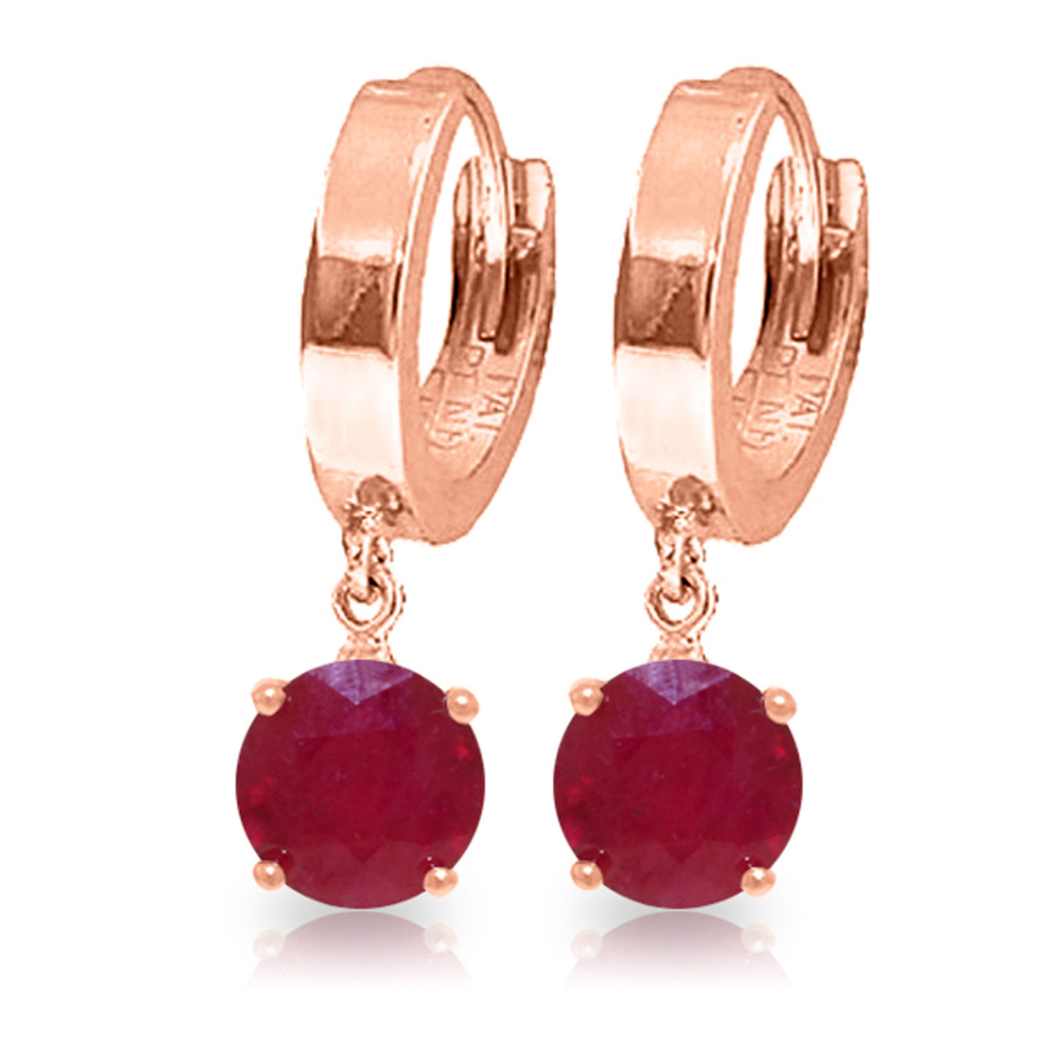 2.5 CTW 14K Solid Rose Gold Hoop Ruby Drop Earrings