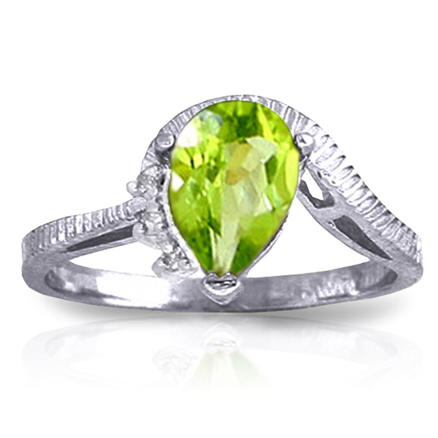 1.52 CTW 14K Solid White Gold Outstretched Hand Peridot Diamond Ring