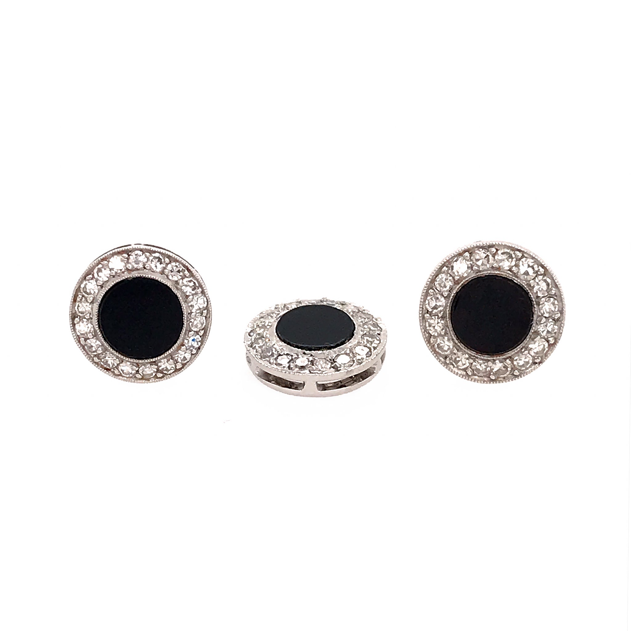 Onyx and Diamond 14k White Gold Earrings and Pendant Set