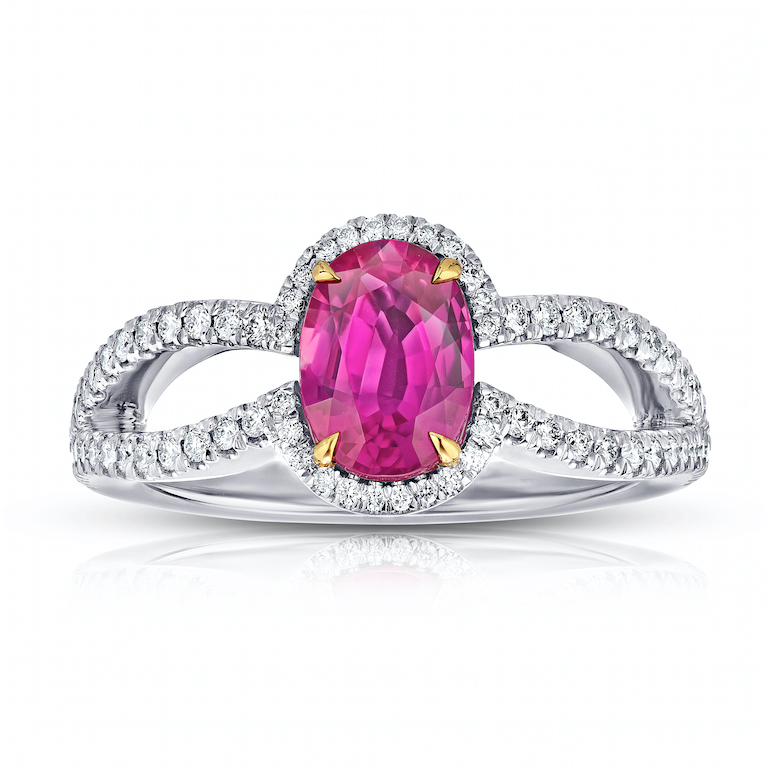 David Gross Oval Ruby and Diamond Platinum Ring