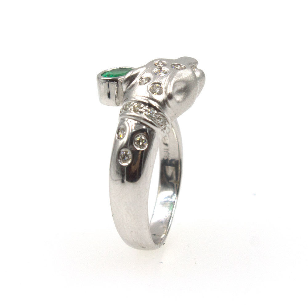 Diamond Emerald Panther 18 Karat White Gold Ring 
