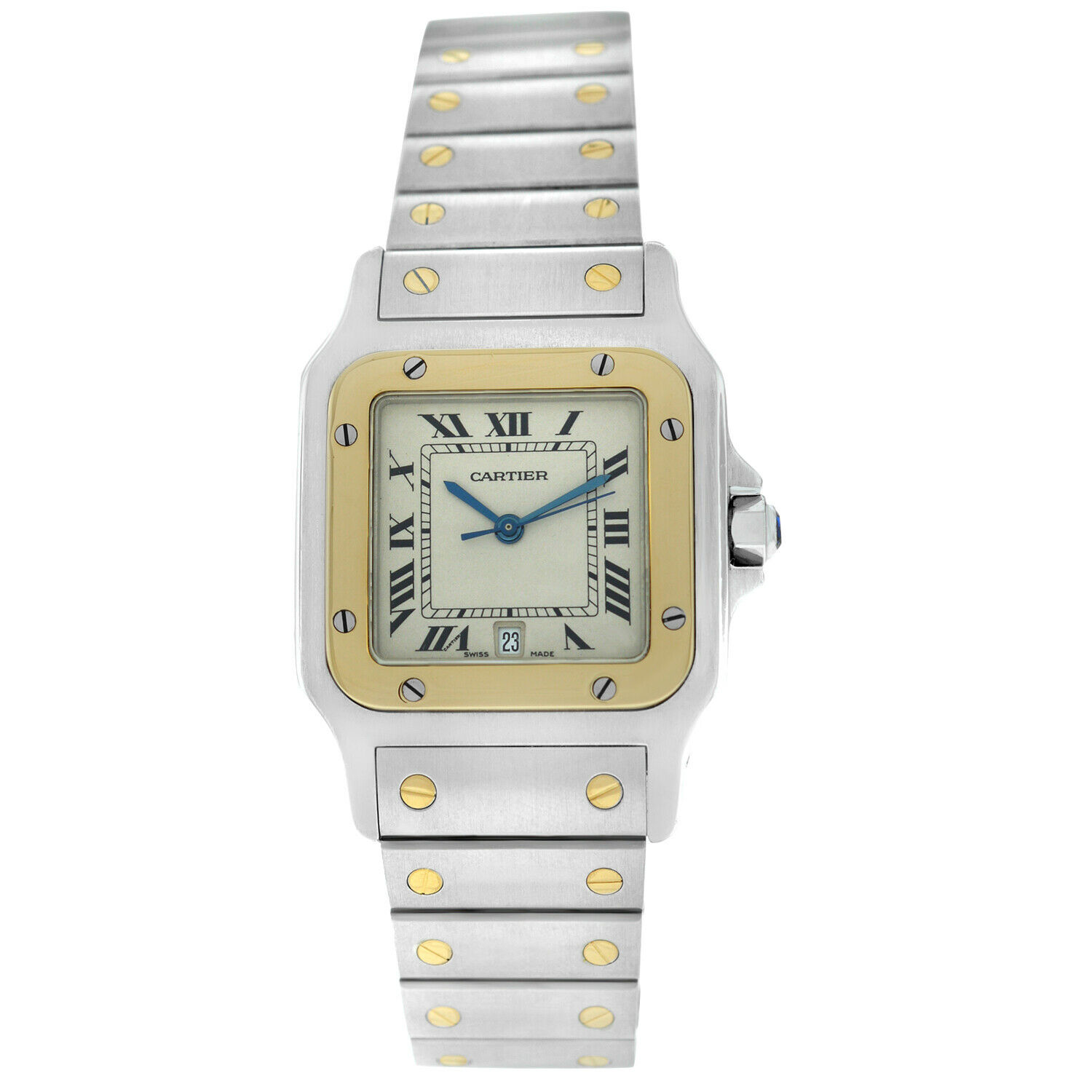 Cartier Santos Galbee 1566 Men Unisex 18K Yellow Gold Steel Quartz 29MM Watch