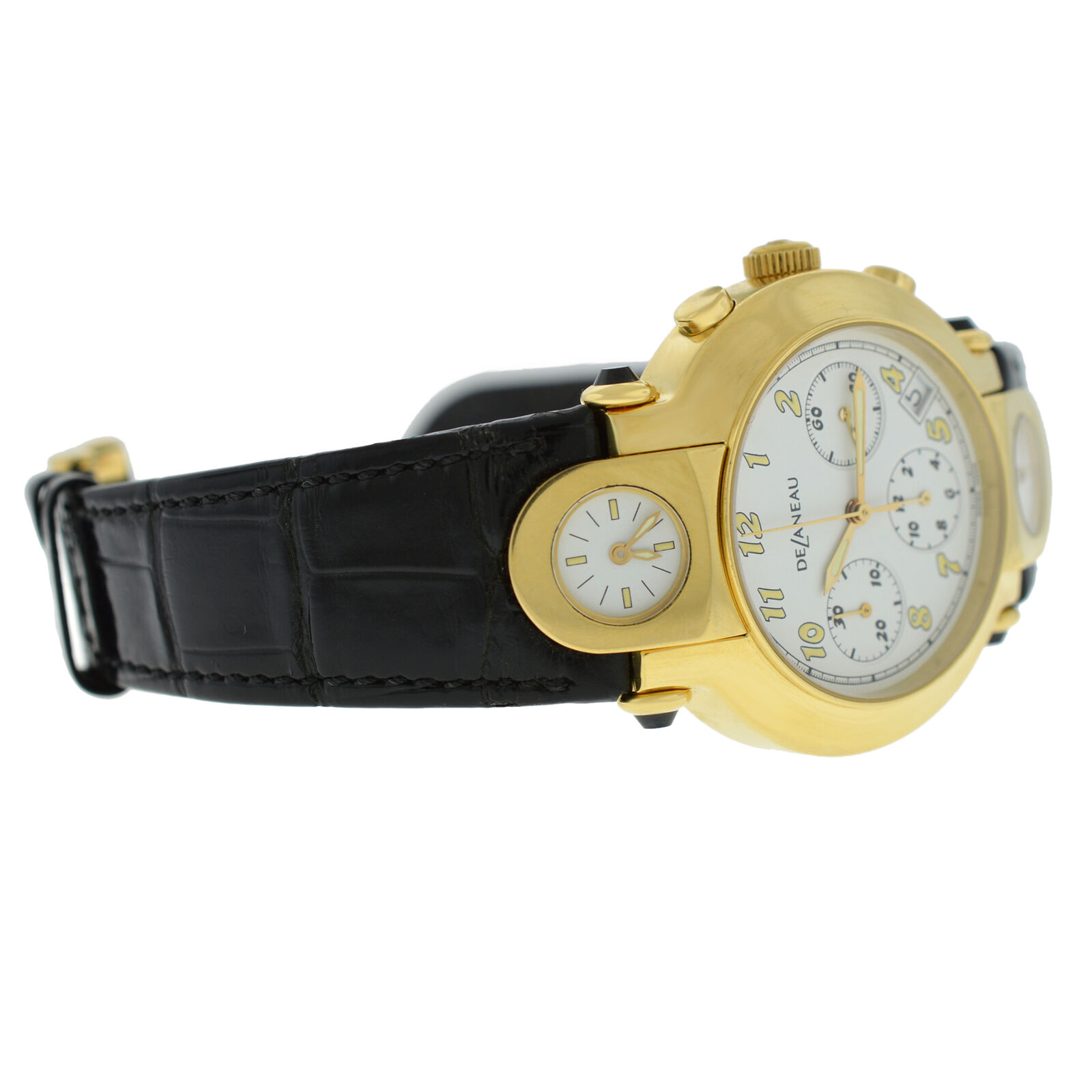 Delaneau Three Time Zones GTCYG 18K Gold Automatic Chronograph 