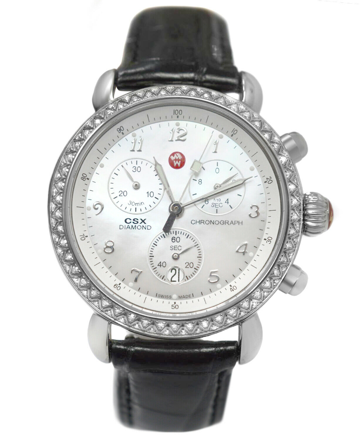 Michele CSX Diamond MW03C01 Ladies MOP Steel Chronograph Date 31MM Quartz Watch