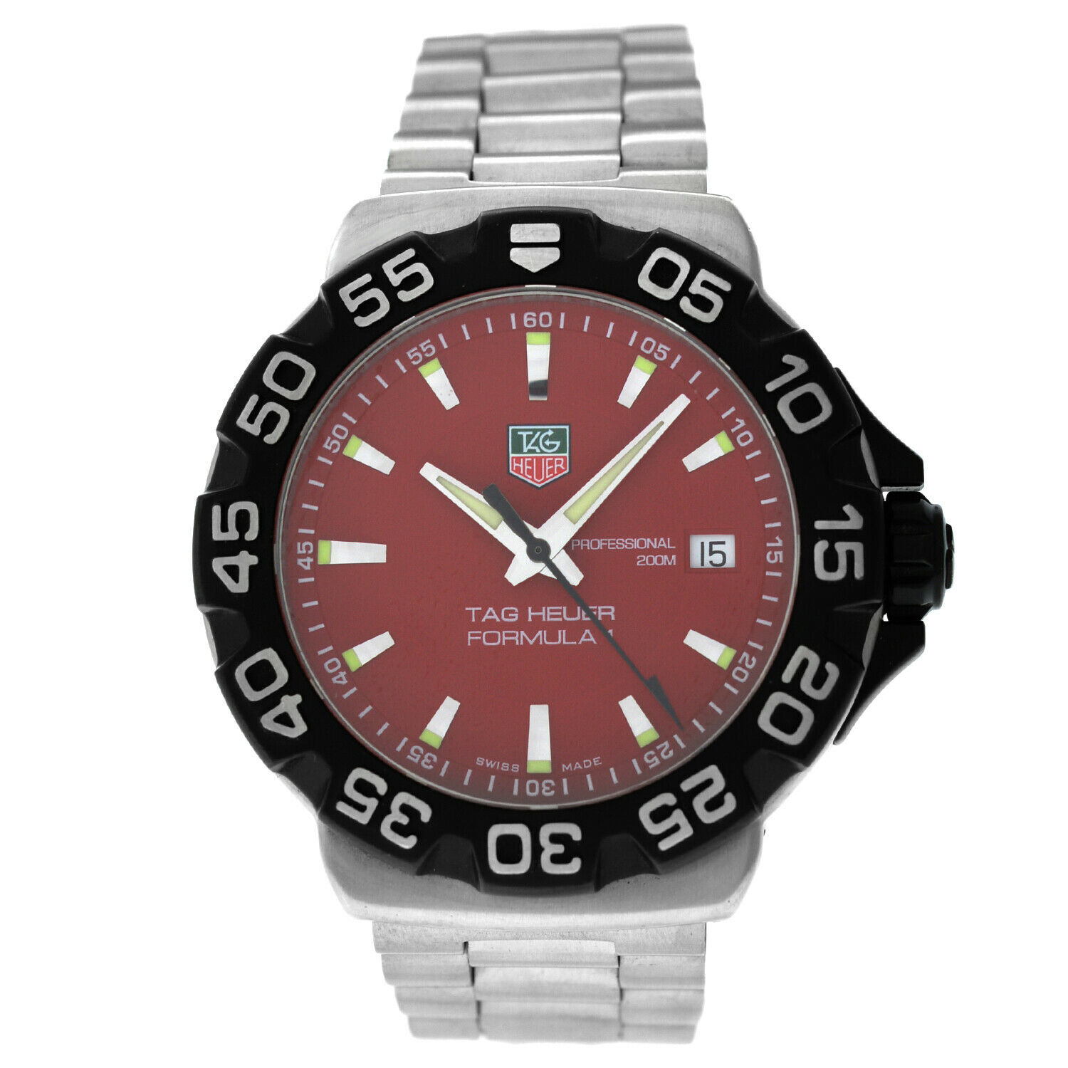 Tag Heuer Formula 1  Mens Stainless Steel Date Red Dial Quartz 41MM Watch
