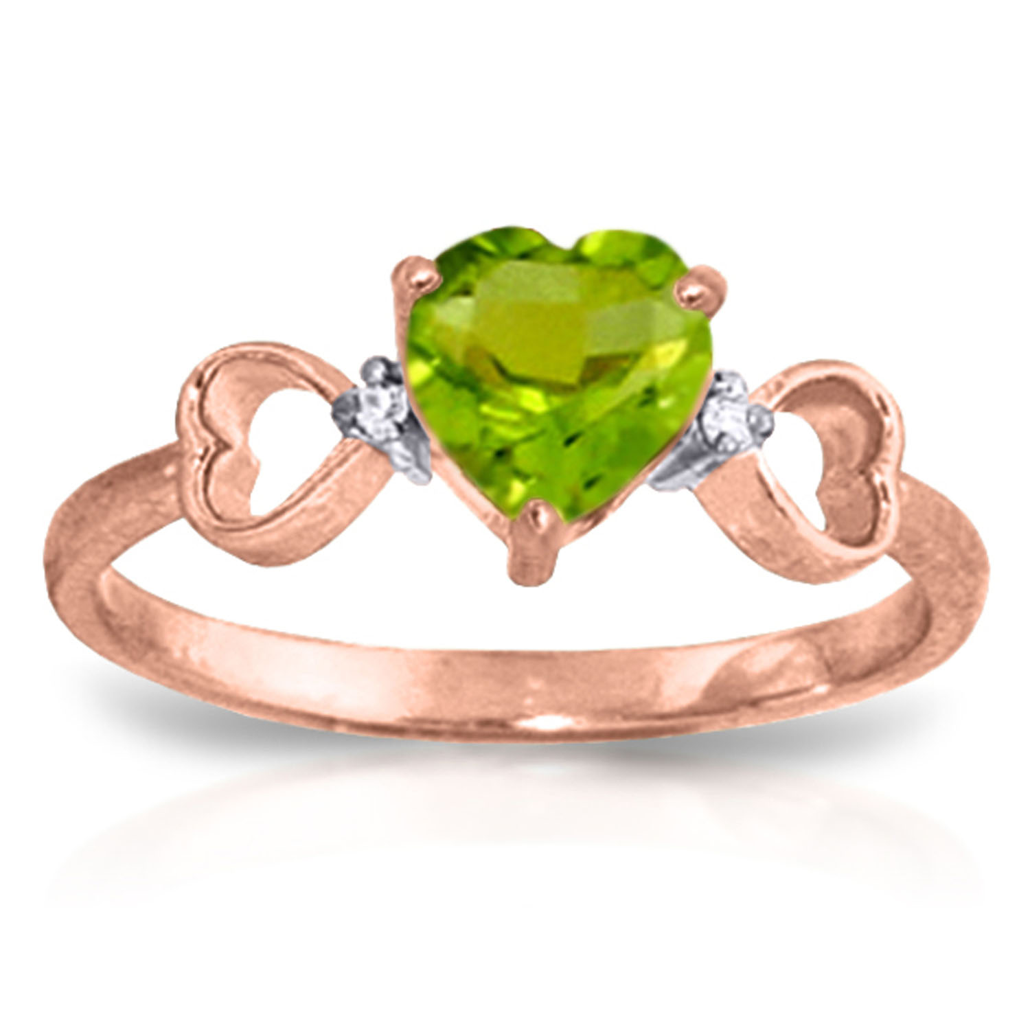 0.96 CTW 14K Solid Rose Gold Tri Heart Peridot Diamond Ring