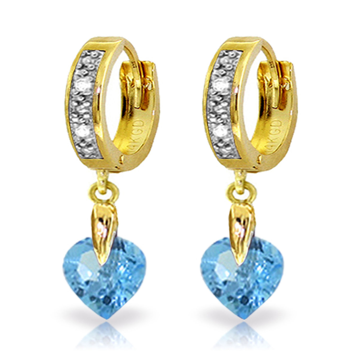 1.77 CTW 14K Solid Gold Monaco Blue Topaz Diamond Earrings