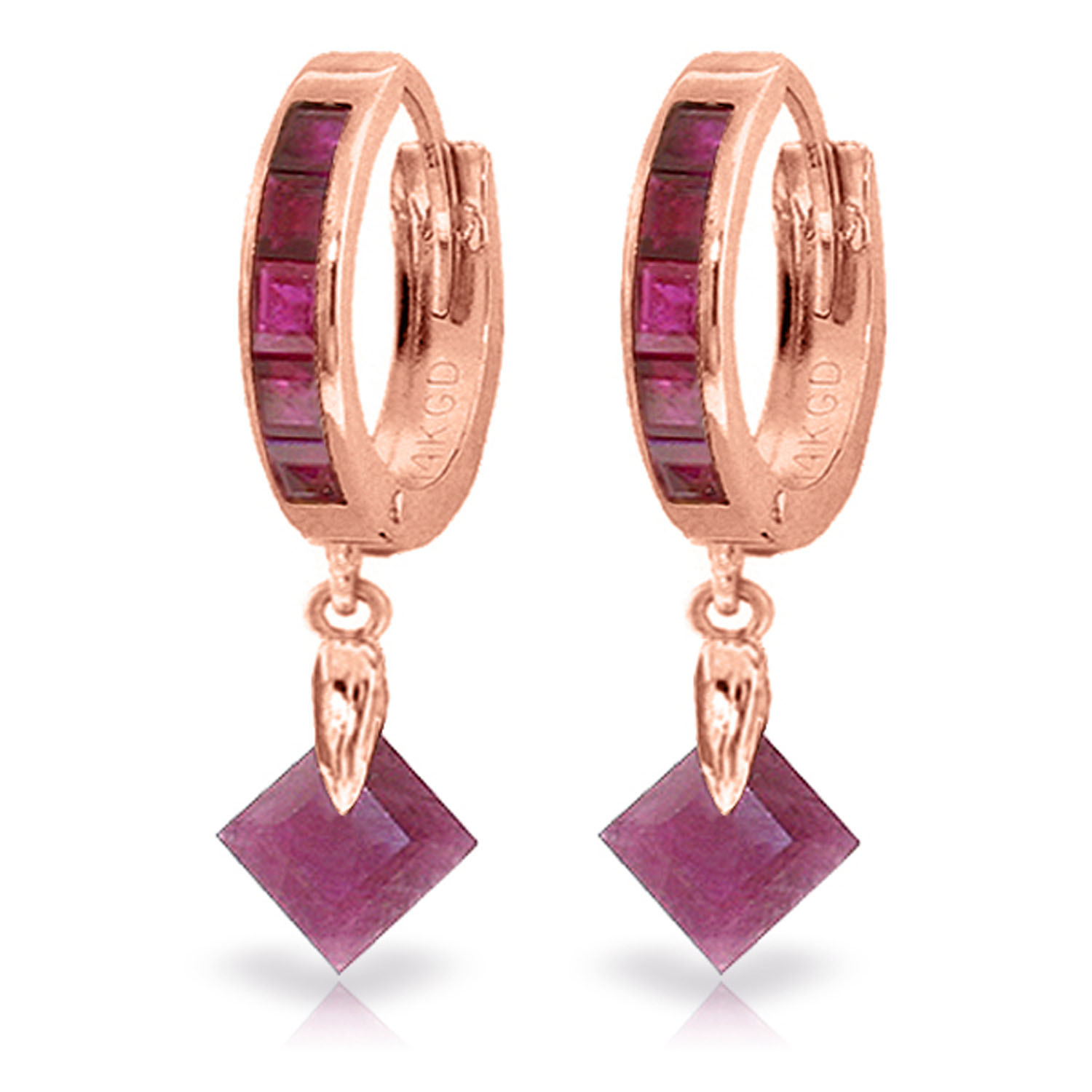 3.7 CTW 14K Solid Rose Gold Hoop Earrings Dangling Ruby