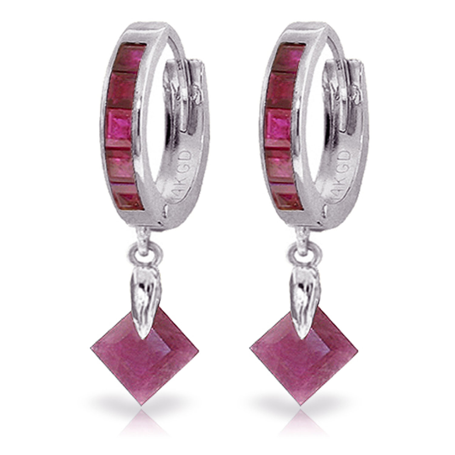 3.7 CTW 14K Solid White Gold Hoop Earrings Dangling Ruby