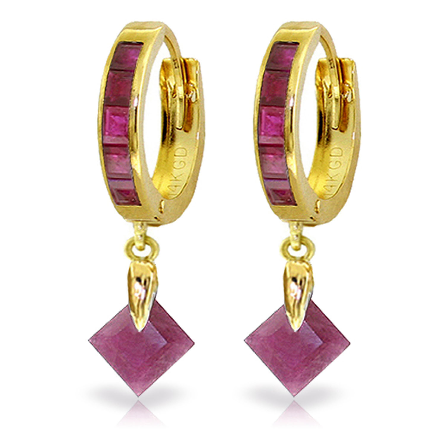 3.7 CTW 14K Solid Gold Hoop Earrings Dangling Ruby
