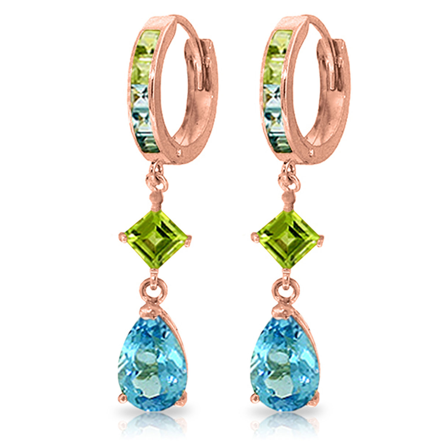 5.37 CTW 14K Solid Rose Gold Huggie Earrings Peridot Blue Topaz