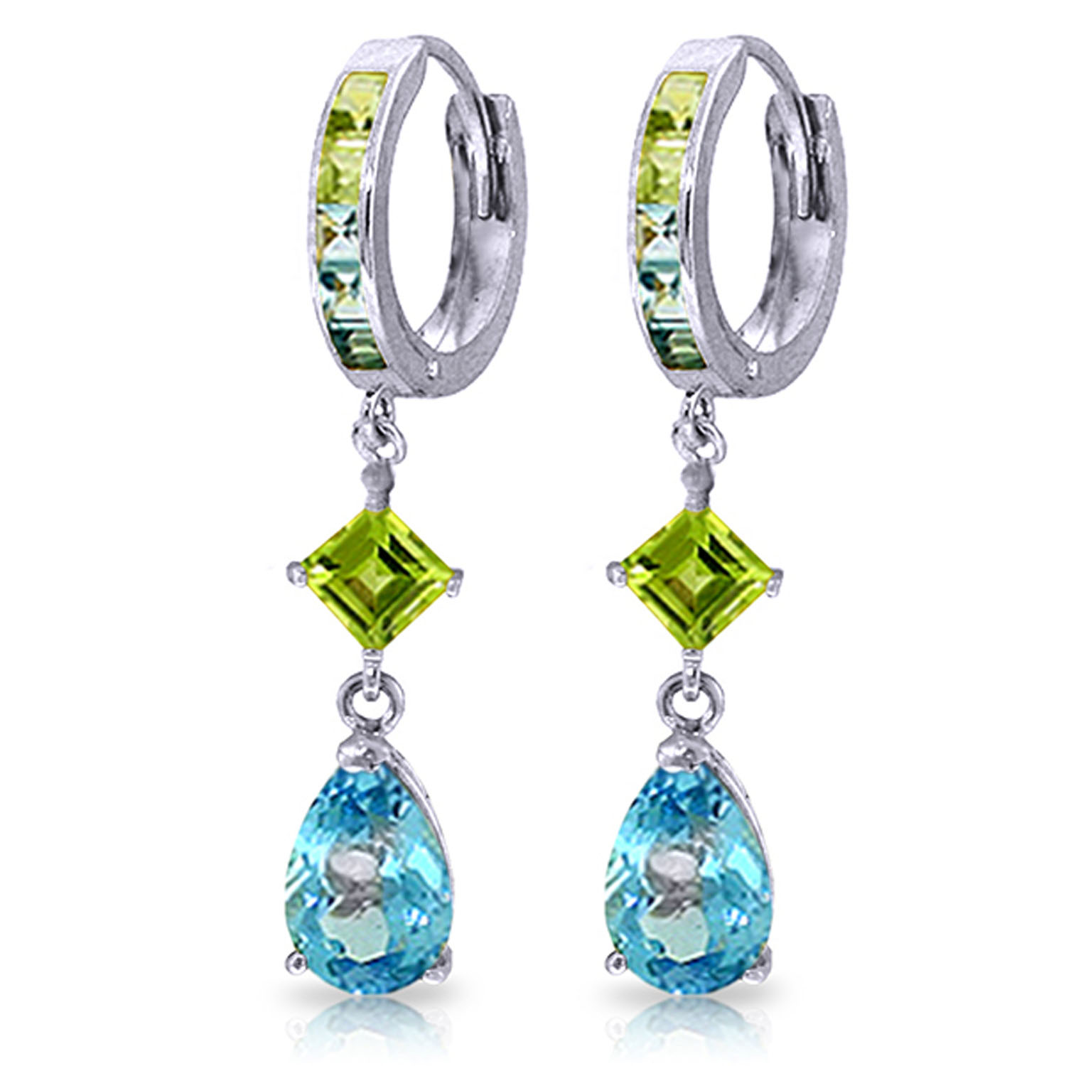 5.37 CTW 14K Solid White Gold Huggie Earrings Peridot Blue Topaz