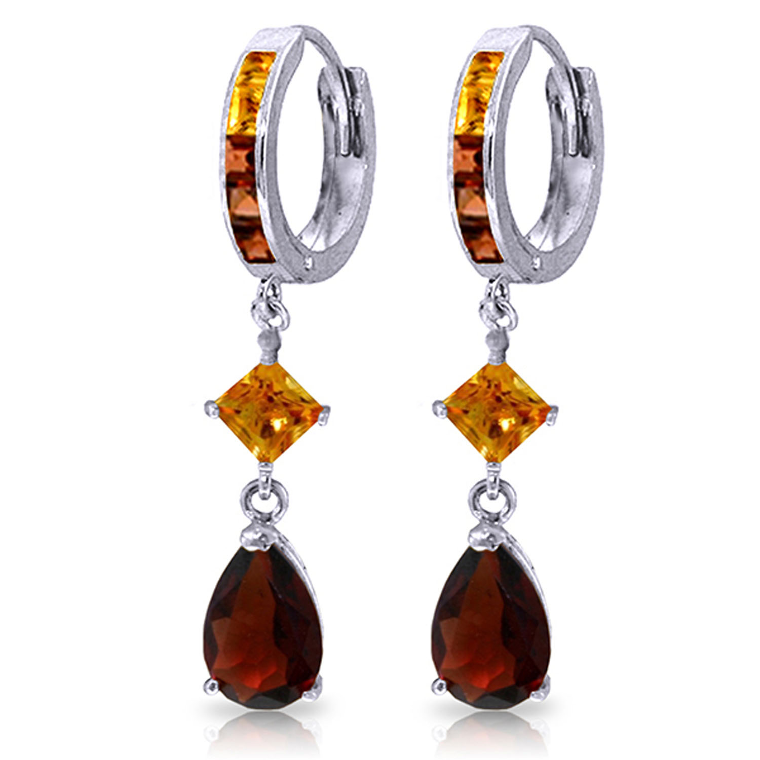 5.15 CTW 14K Solid White Gold Huggie Earrings Dangling Garnet Citrine