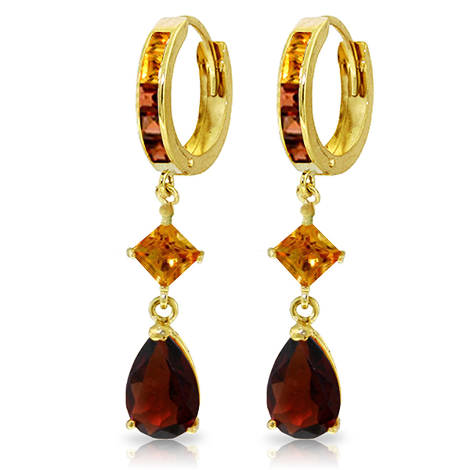 5.15 CTW 14K Solid Gold Huggie Earrings Dangling Garnet Citrine
