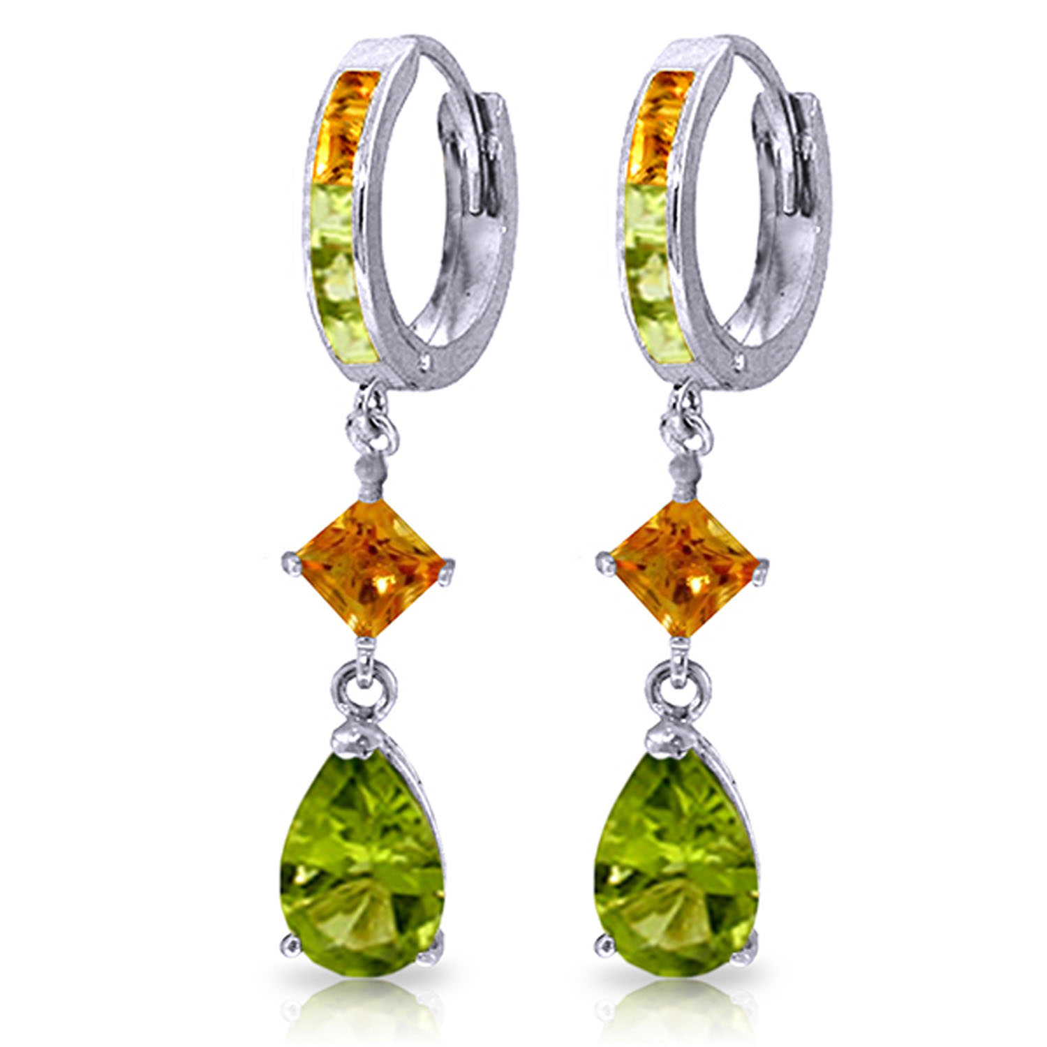 5.15 CTW 14K Solid White Gold Huggie Earrings Dangling Peridot Citrine