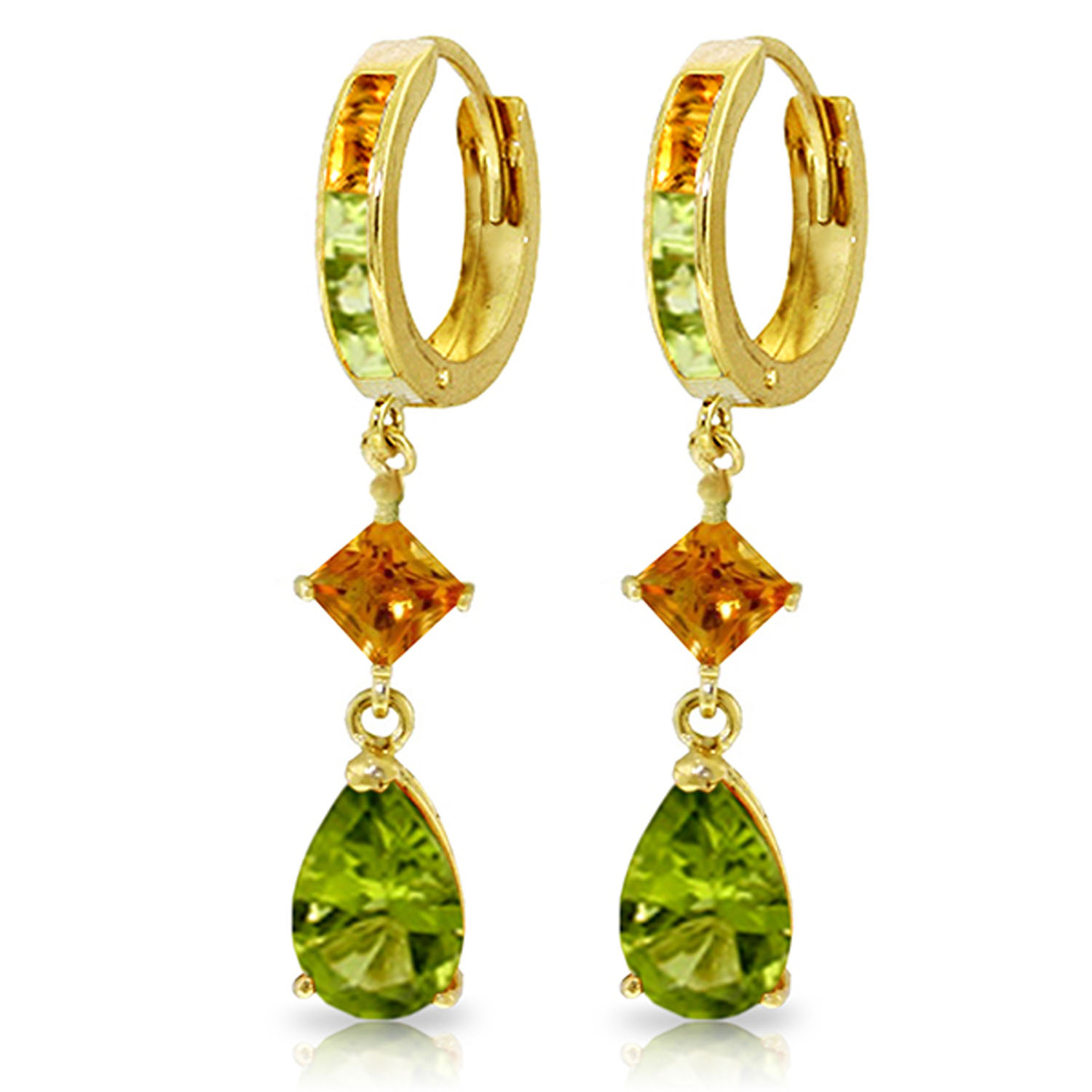 5.15 CTW 14K Solid Gold Huggie Earrings Dangling Peridot Citrine
