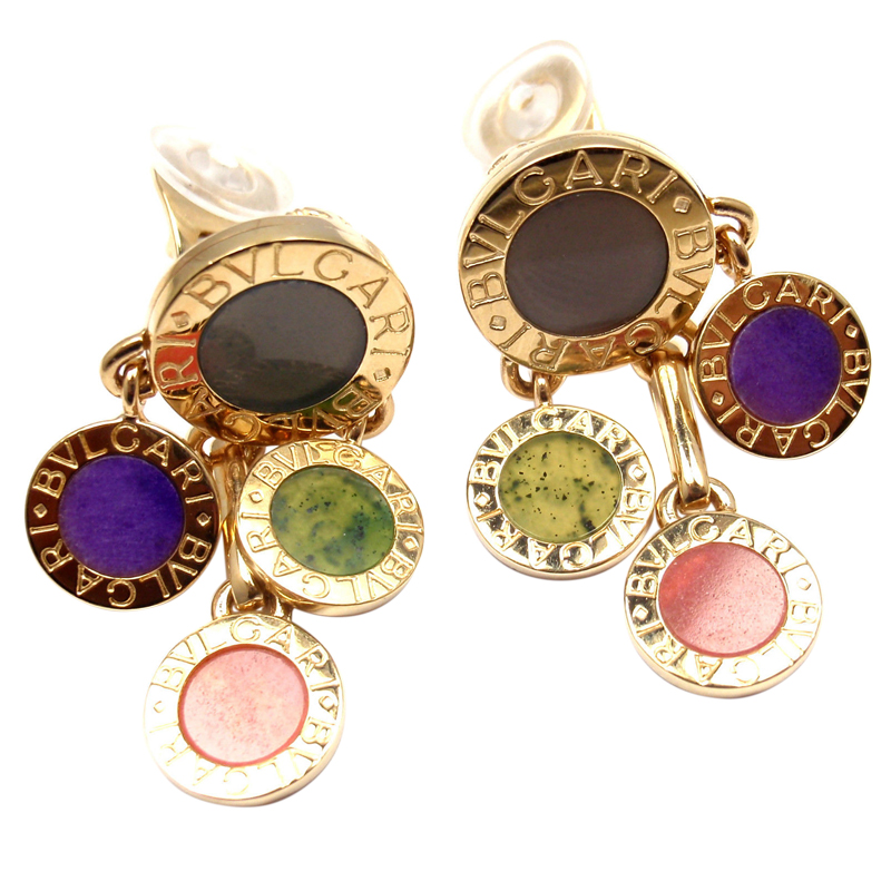Bulgari 18K Yellow Gold Multi Stone Drop Earrings