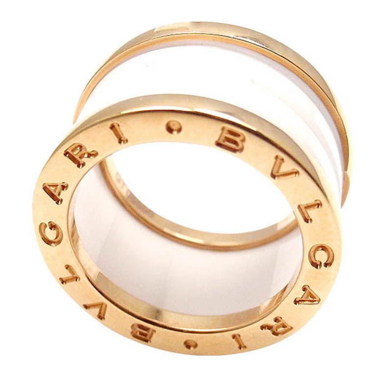 Bulgari B.Zero 18K Rose Gold White Ceramic Ring 