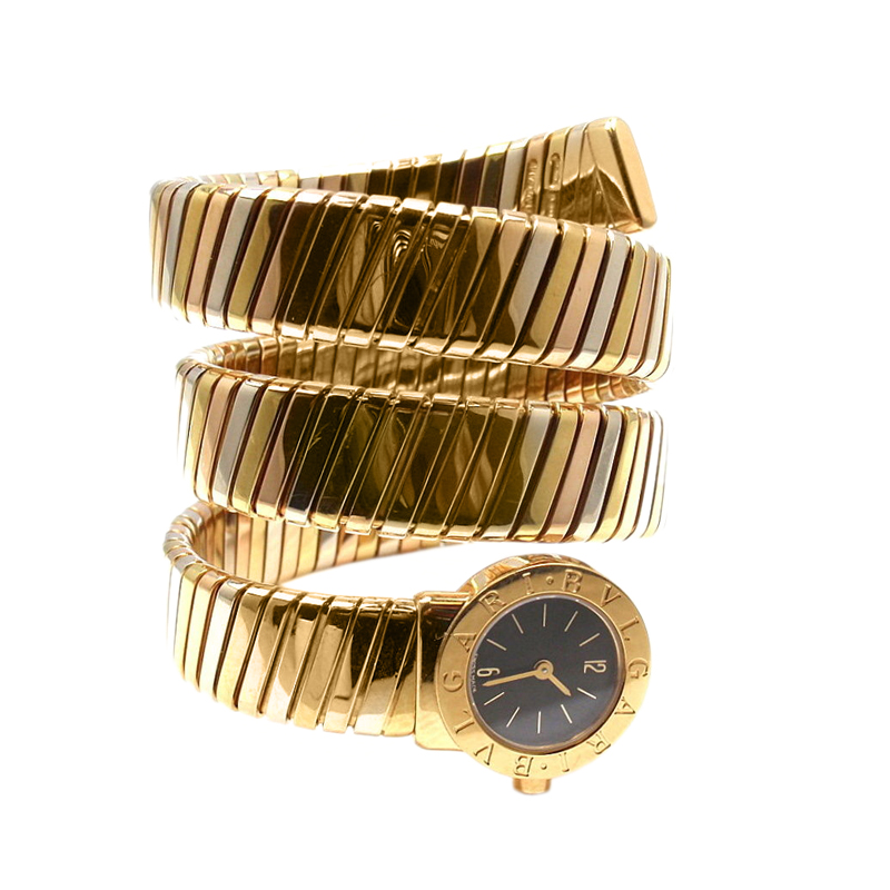 Bulgari Tubogas 18k Tricolor Gold Snake Bracelet Bangle Watch