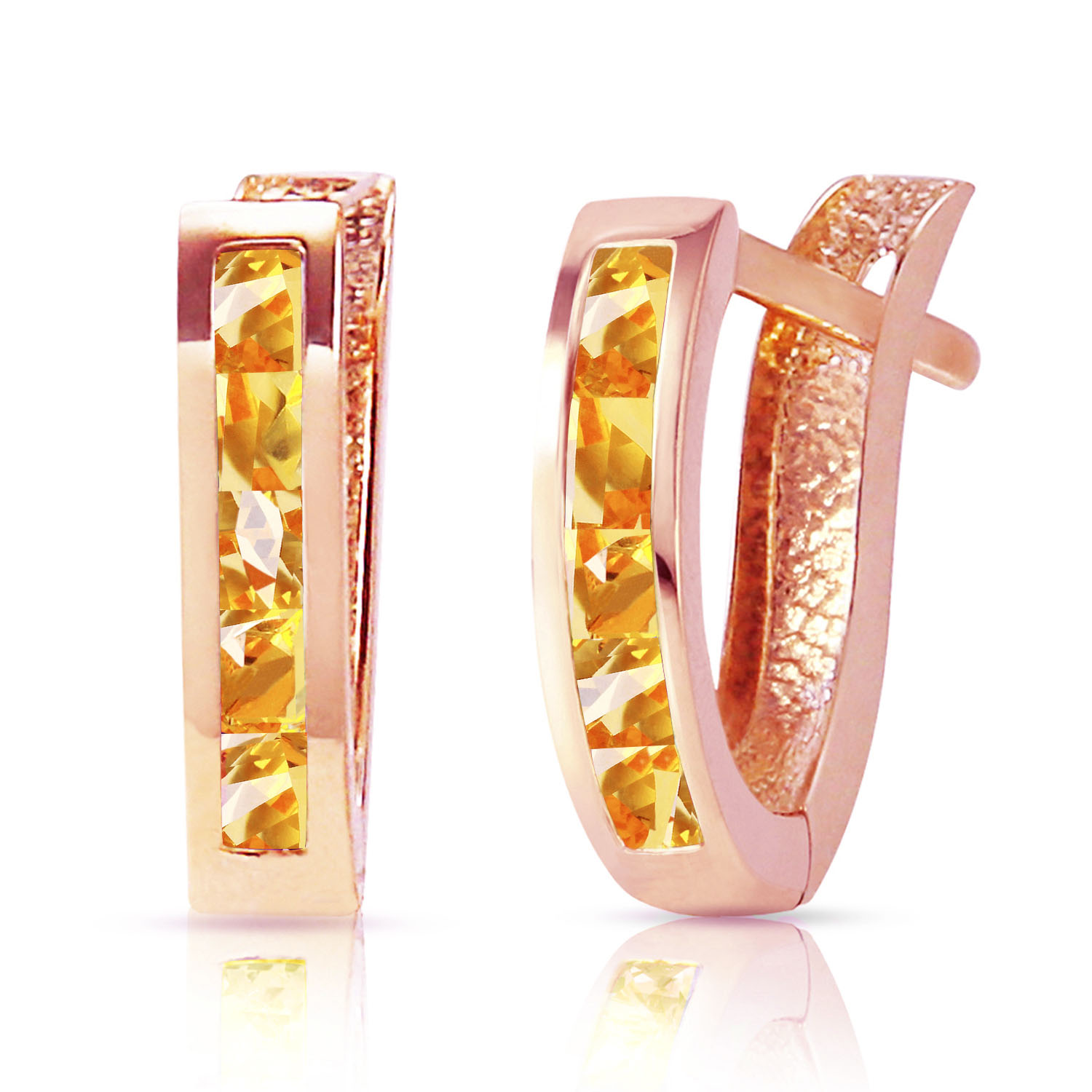 0.7 CTW 14K Solid Rose Gold Oval Huggie Earrings Citrine