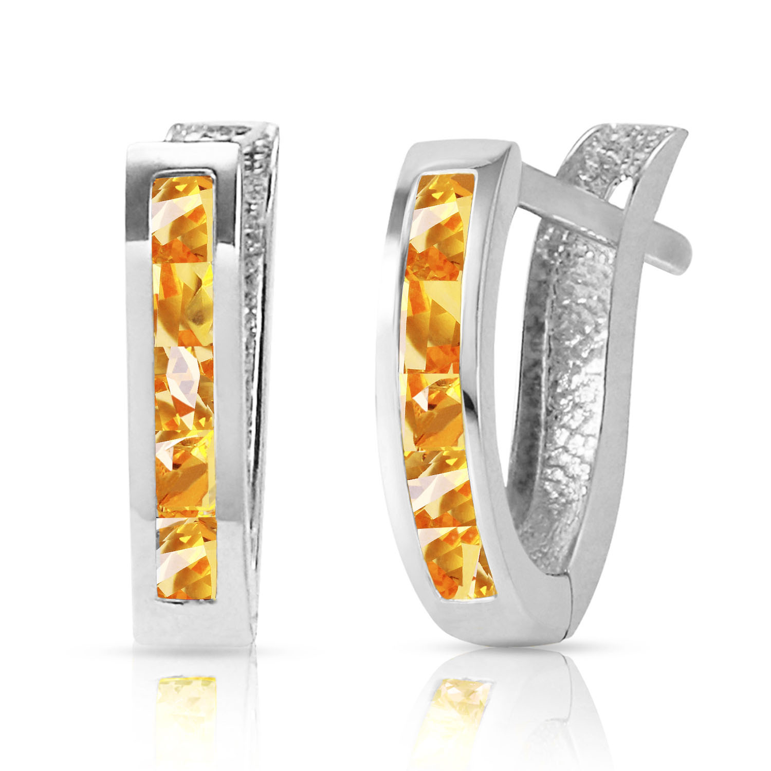 0.7 CTW 14K Solid White Gold Oval Huggie Earrings Citrine