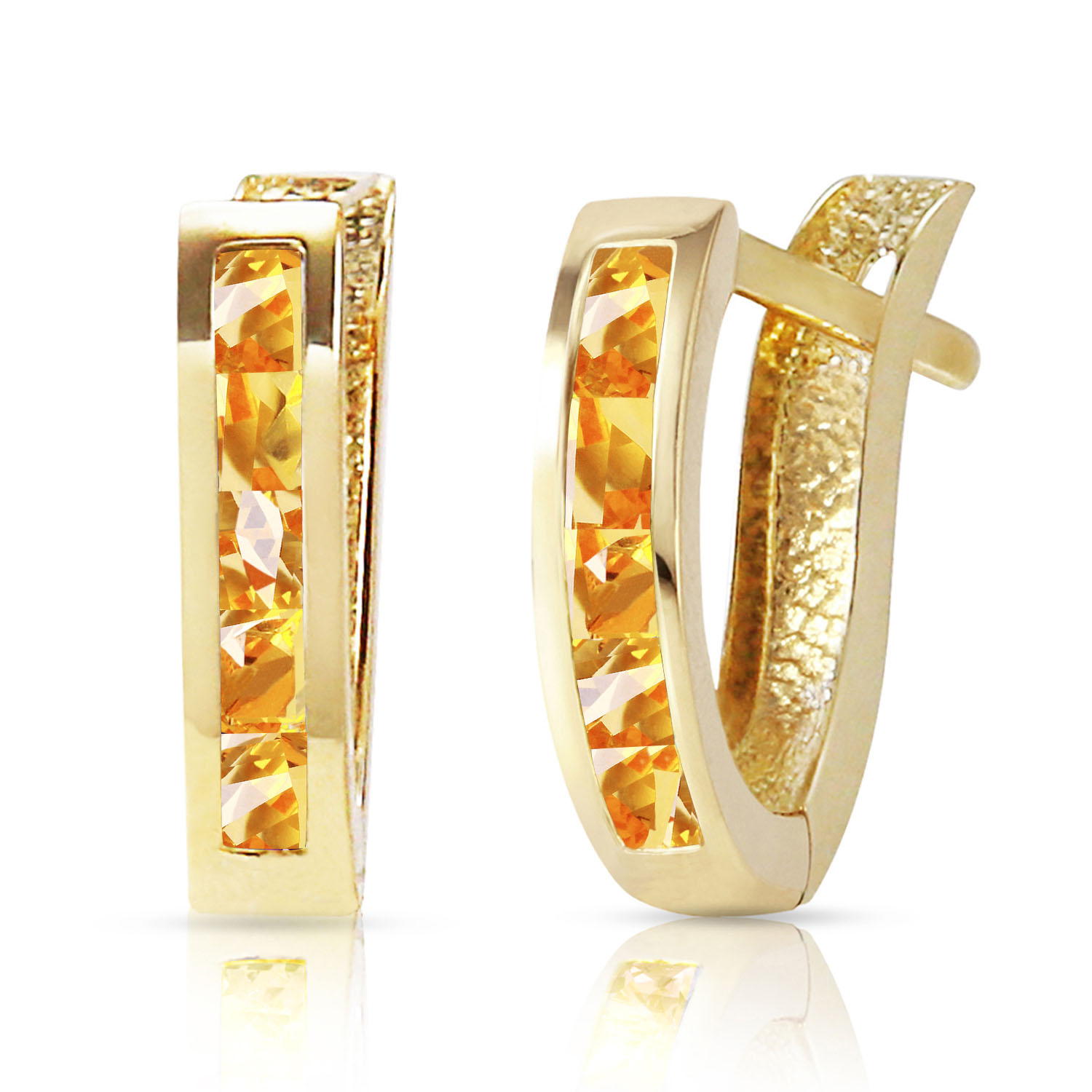 0.7 CTW 14K Solid Gold Oval Huggie Earrings Citrine