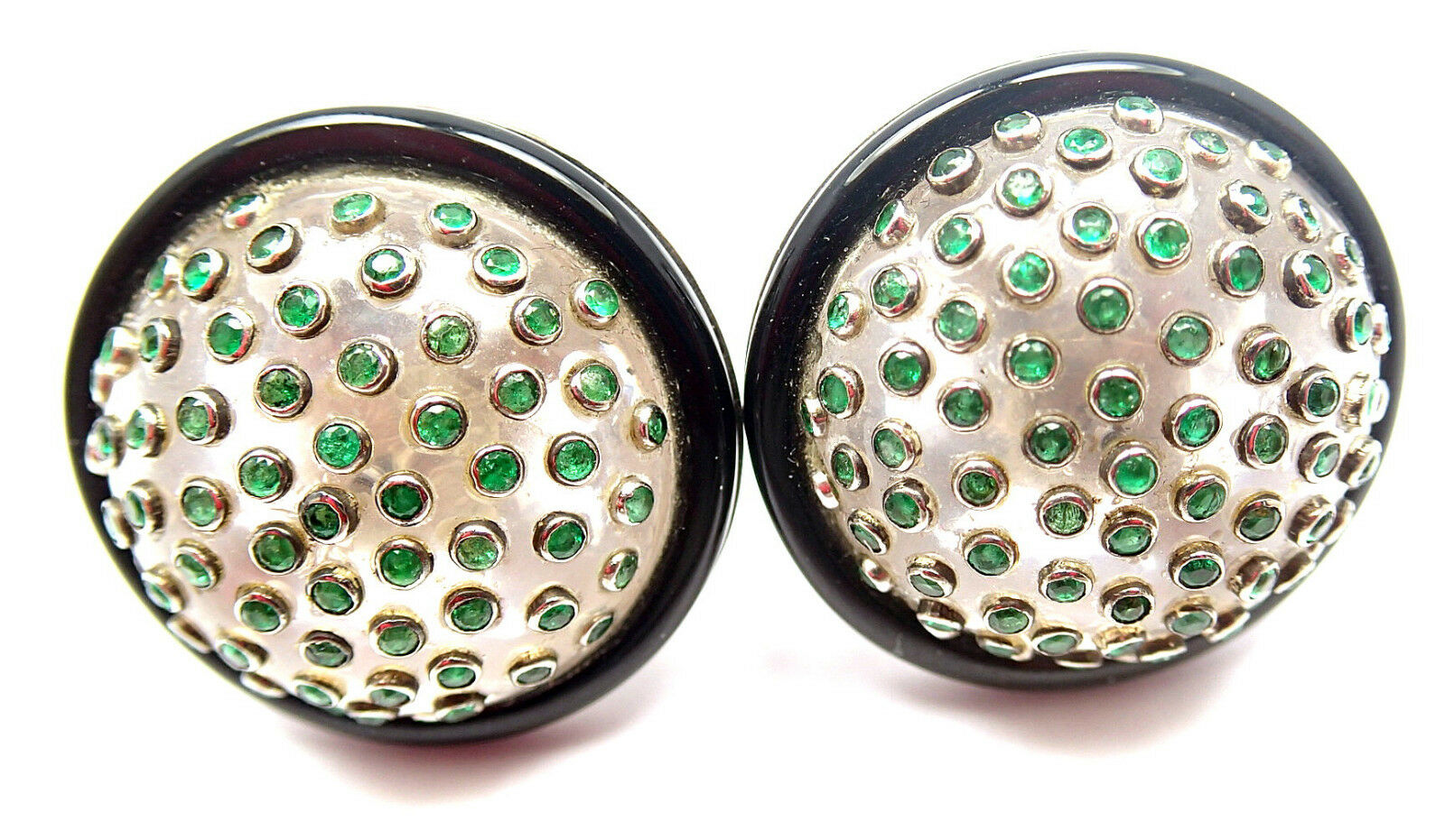 Michele Della Valle 18k White Gold Onyx Emerald Earrings