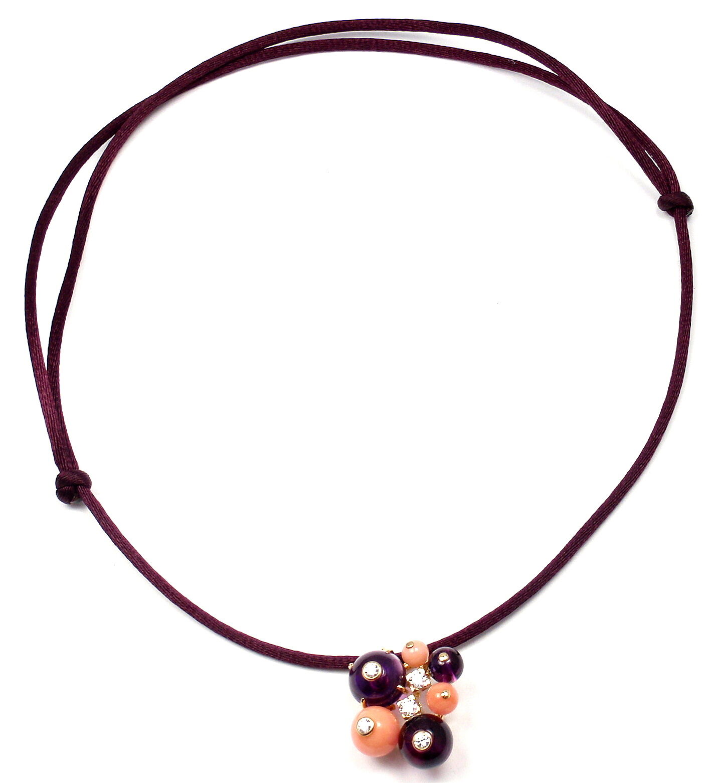 Cartier Délices de Goa 18k Gold Diamond Coral Amethyst Pendant Necklace