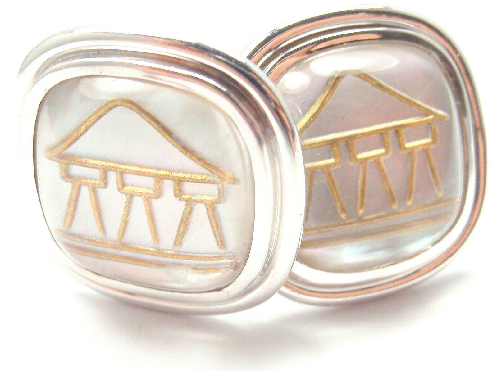 Temple St Clair 18k Yellow Gold Crystal MOP Temple Cufflinks
