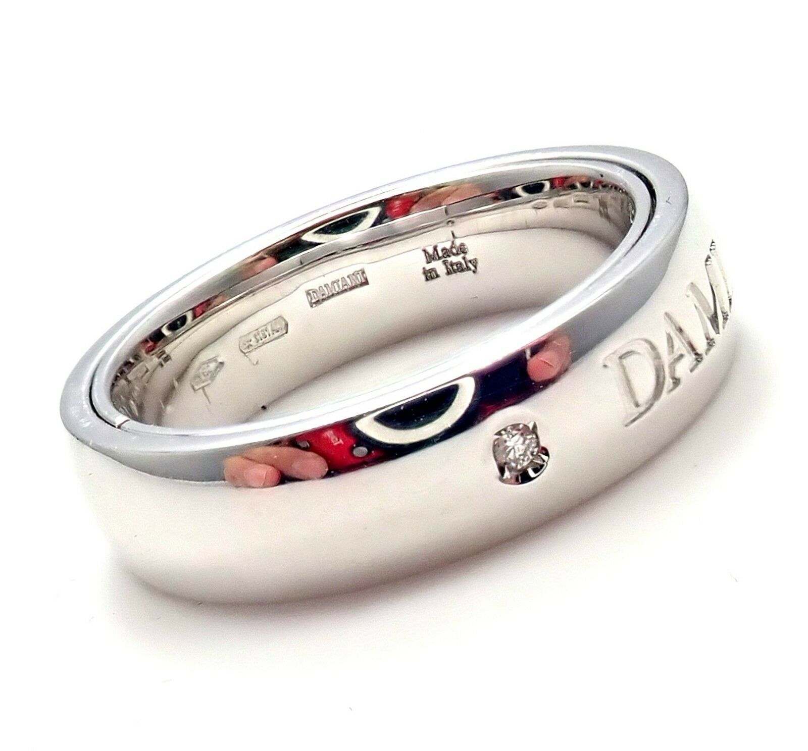 Damiani 18k White Gold 2 Diamond 5.5mm Double Band Ring Sz 7