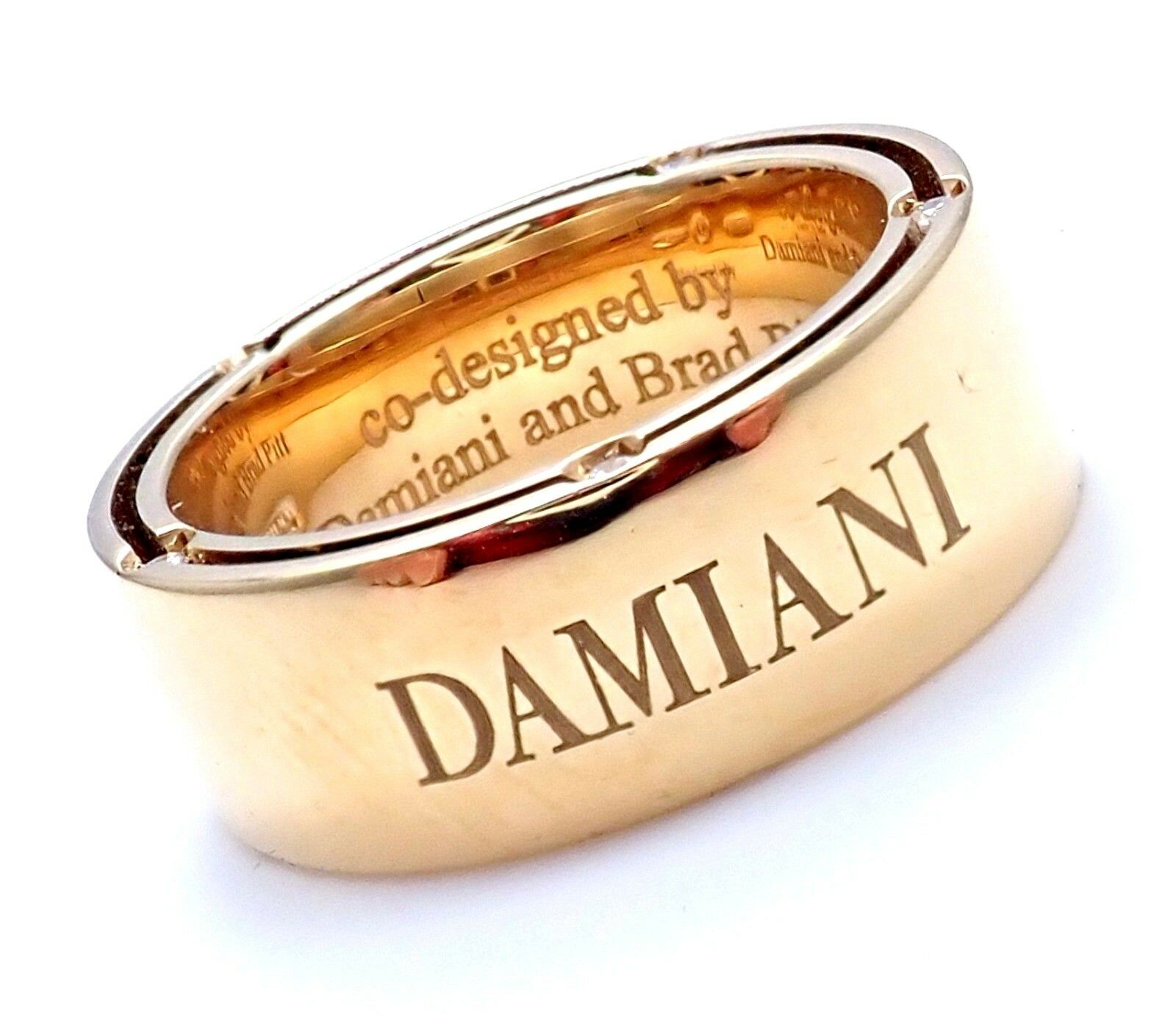Authentic Damiani Brad Pitt 18k Yellow Gold 10 Diamond Wide Band Ring Sz 5.5