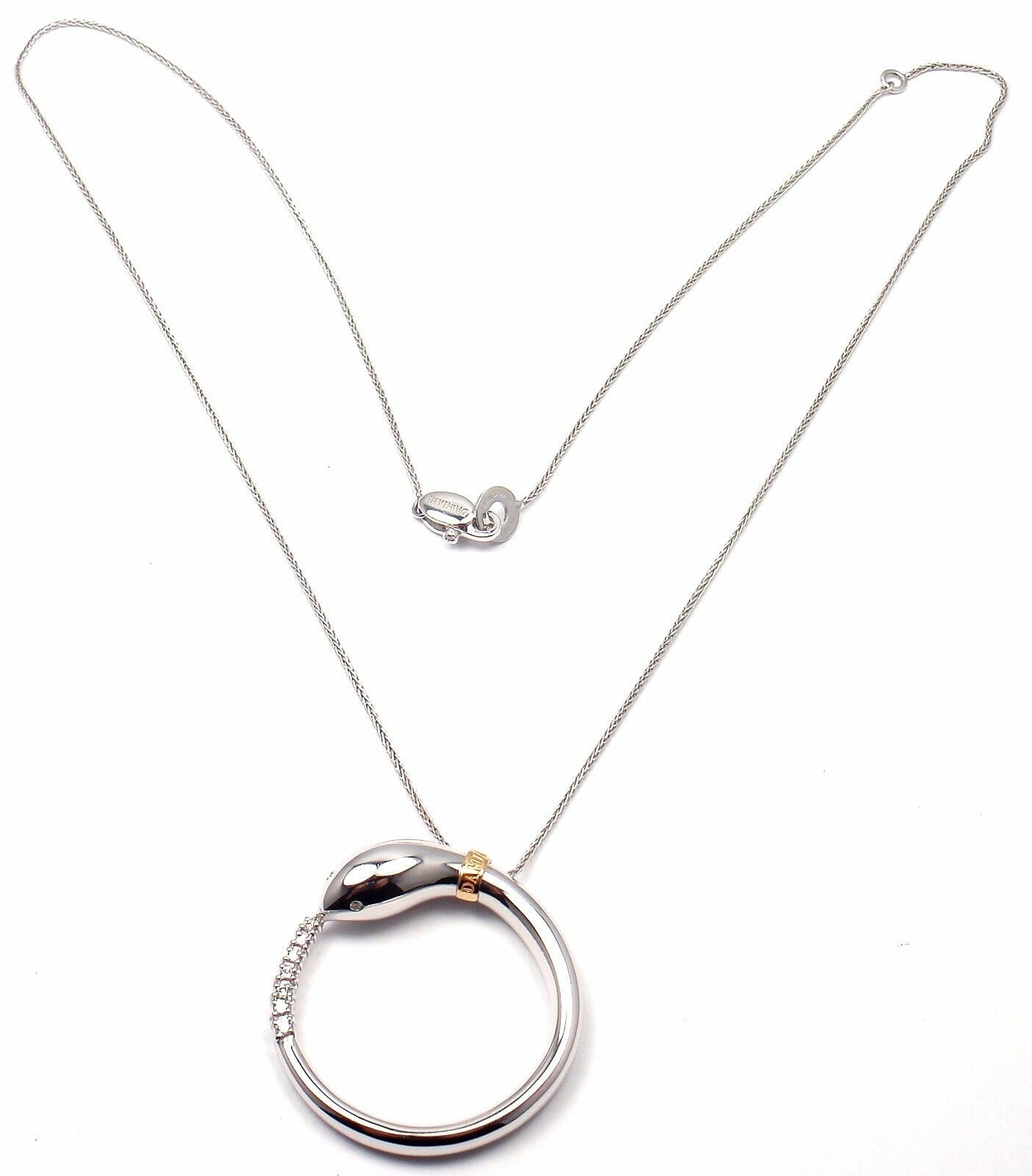 Damiani Infinito 18k White Gold Diamond Snake Pendant Necklace