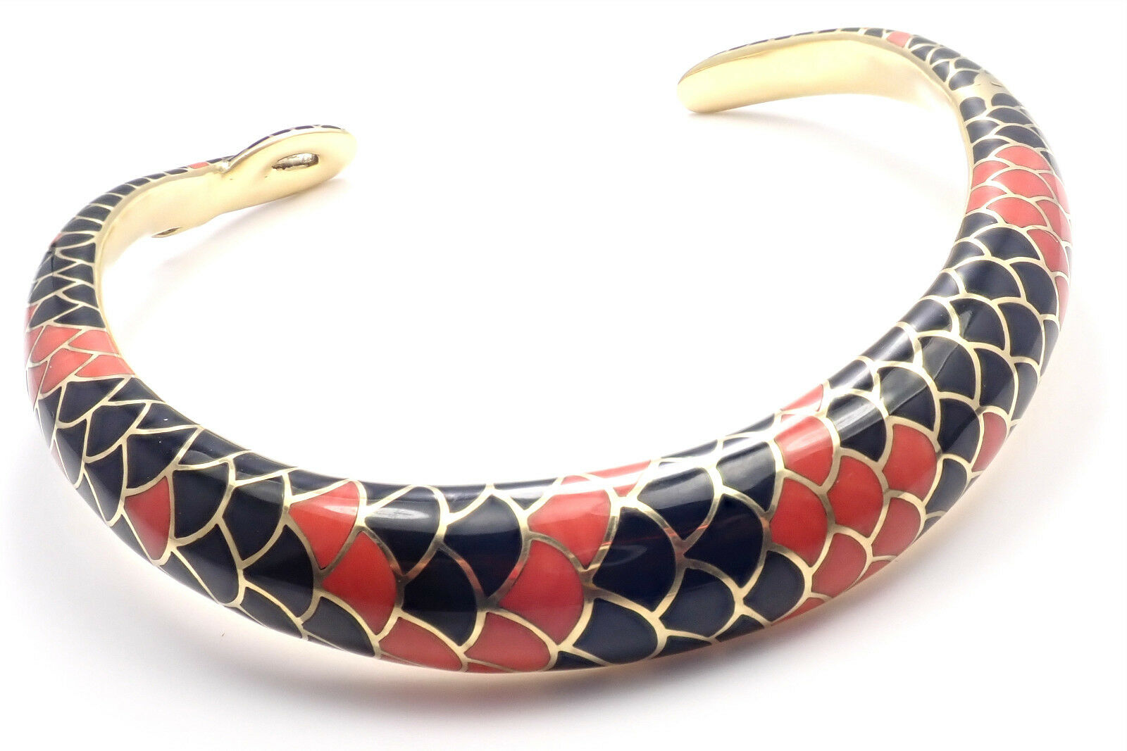 Authentic! Angela Cummings 18k Gold Red Black Coral Snakeskin Collar Necklace