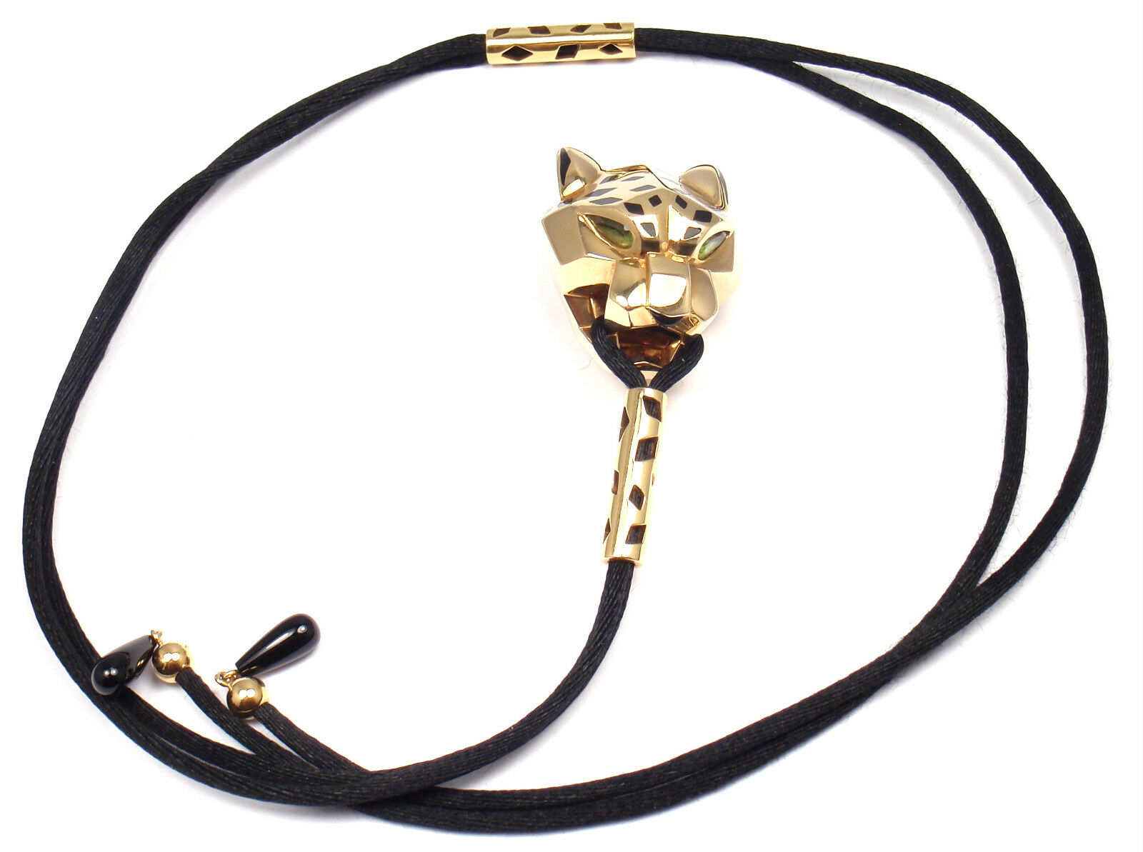 Cartier Panther Panthere 18k Yellow Gold Emerald Lacquer Cord Necklace